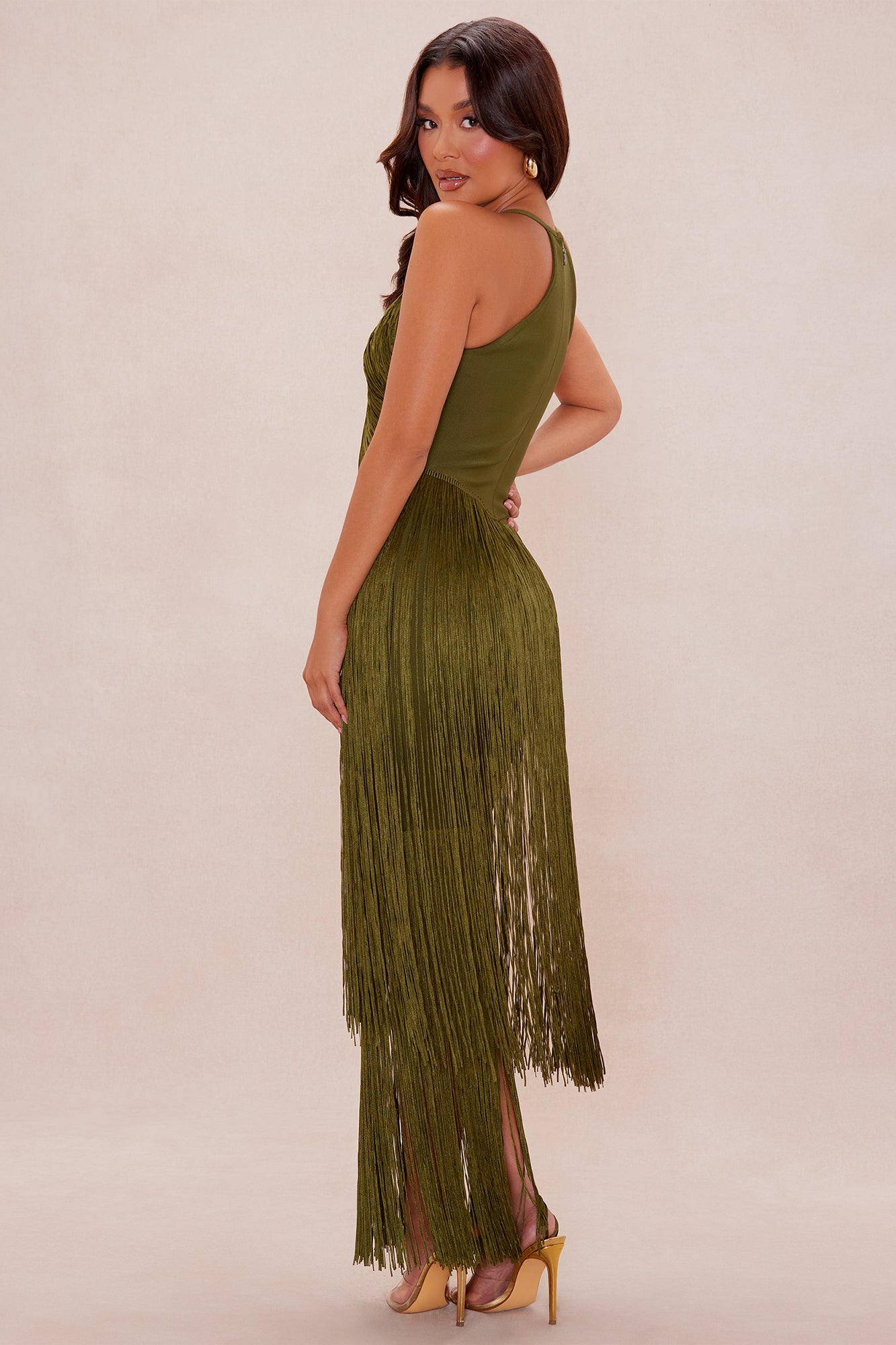 Nolana Fringe Maxi Gown - Olive
