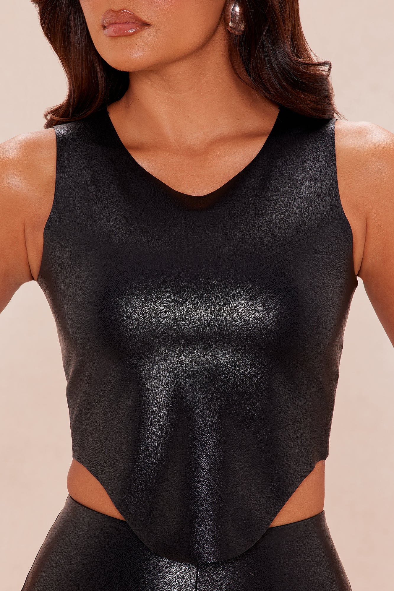 Freya Sleeveless Faux Leather Top - Black
