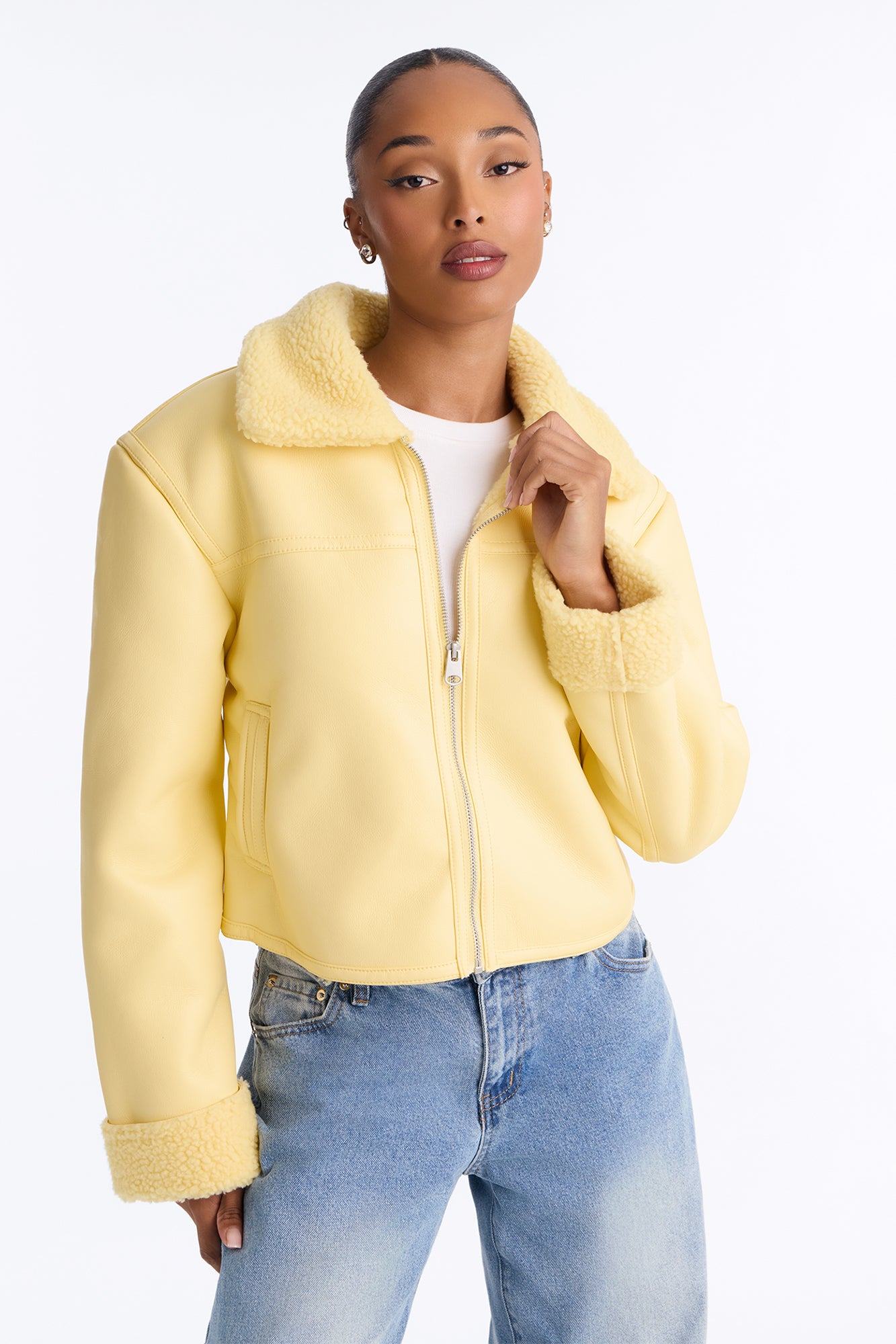 Downtown Girl Bomber Jacket - Butter Yellow