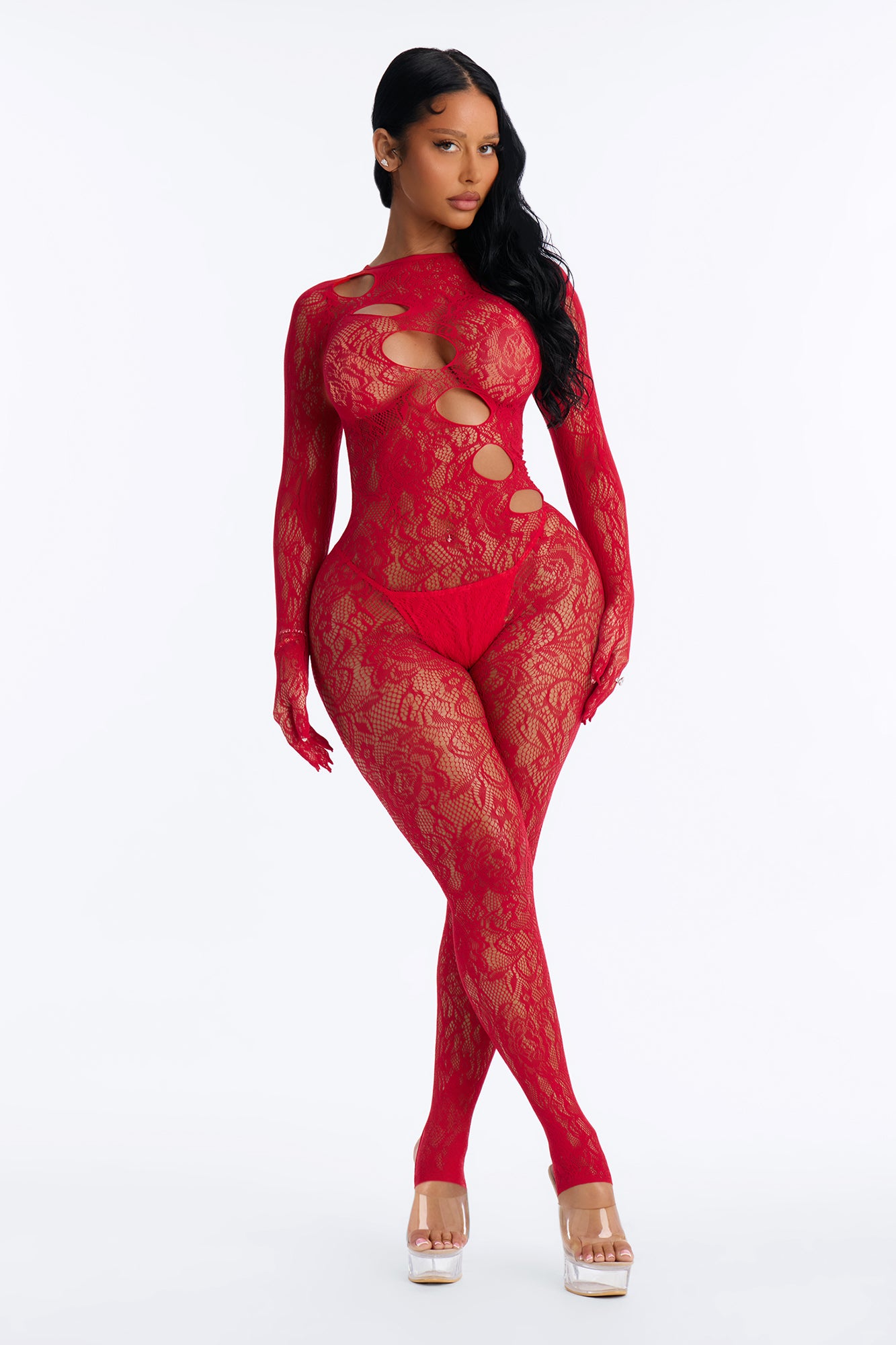 Playing Games Lace Jumpsuit Bodystocking - Red