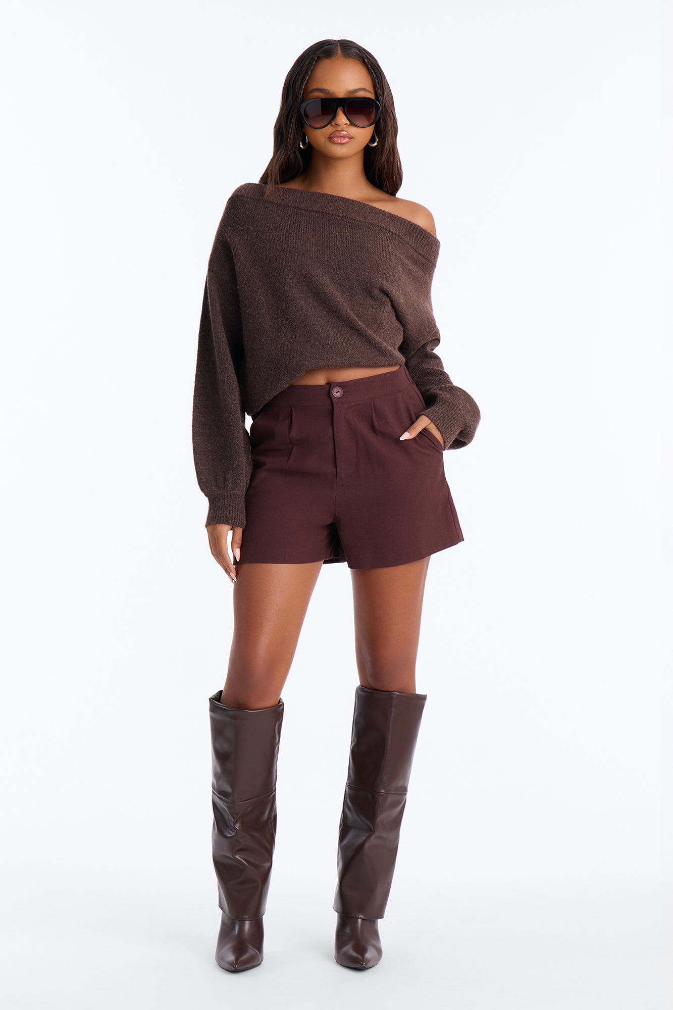Katie Linen Trouser Short - Chocolate