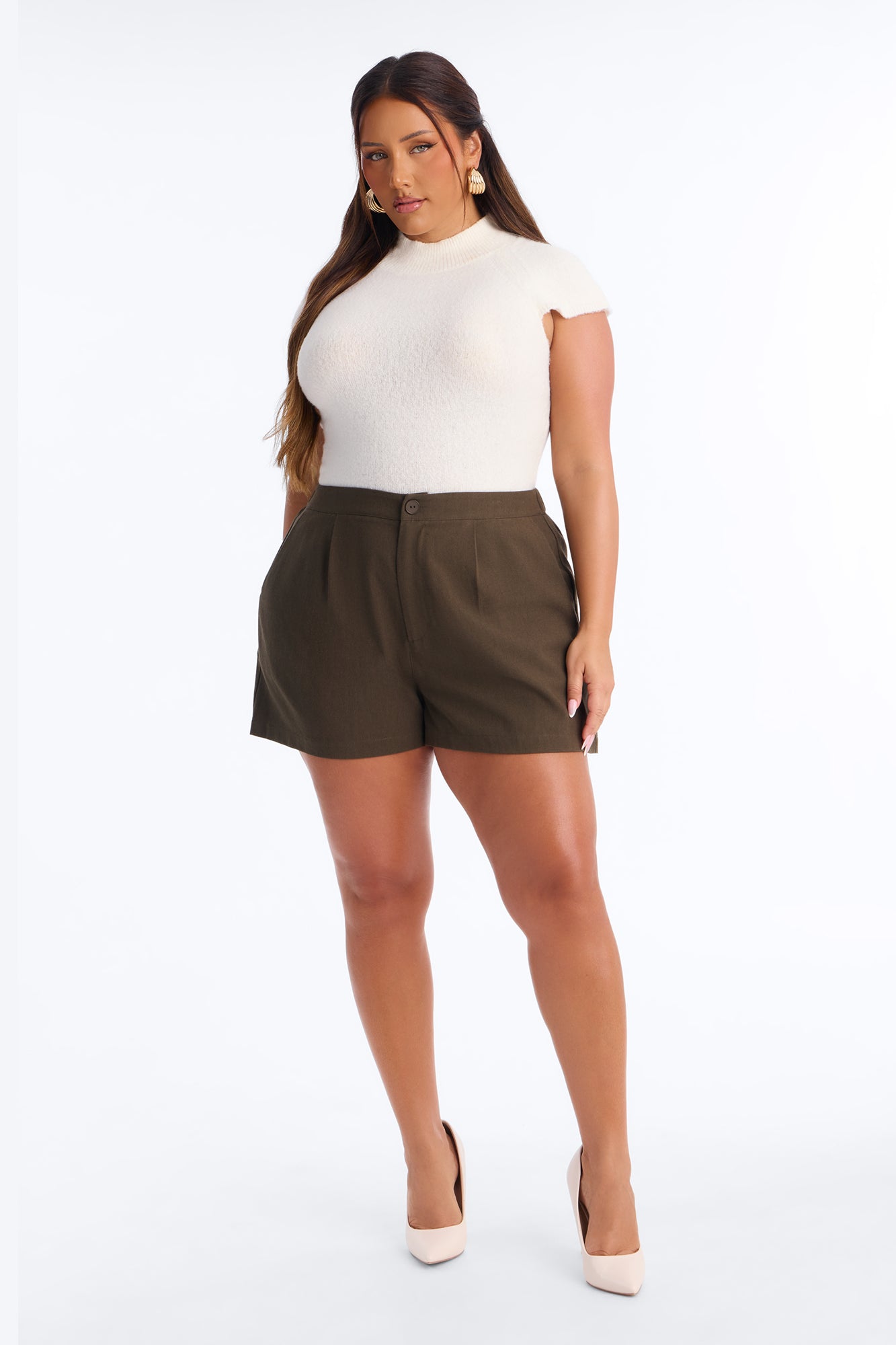 Katie Linen Trouser Short - Military Green