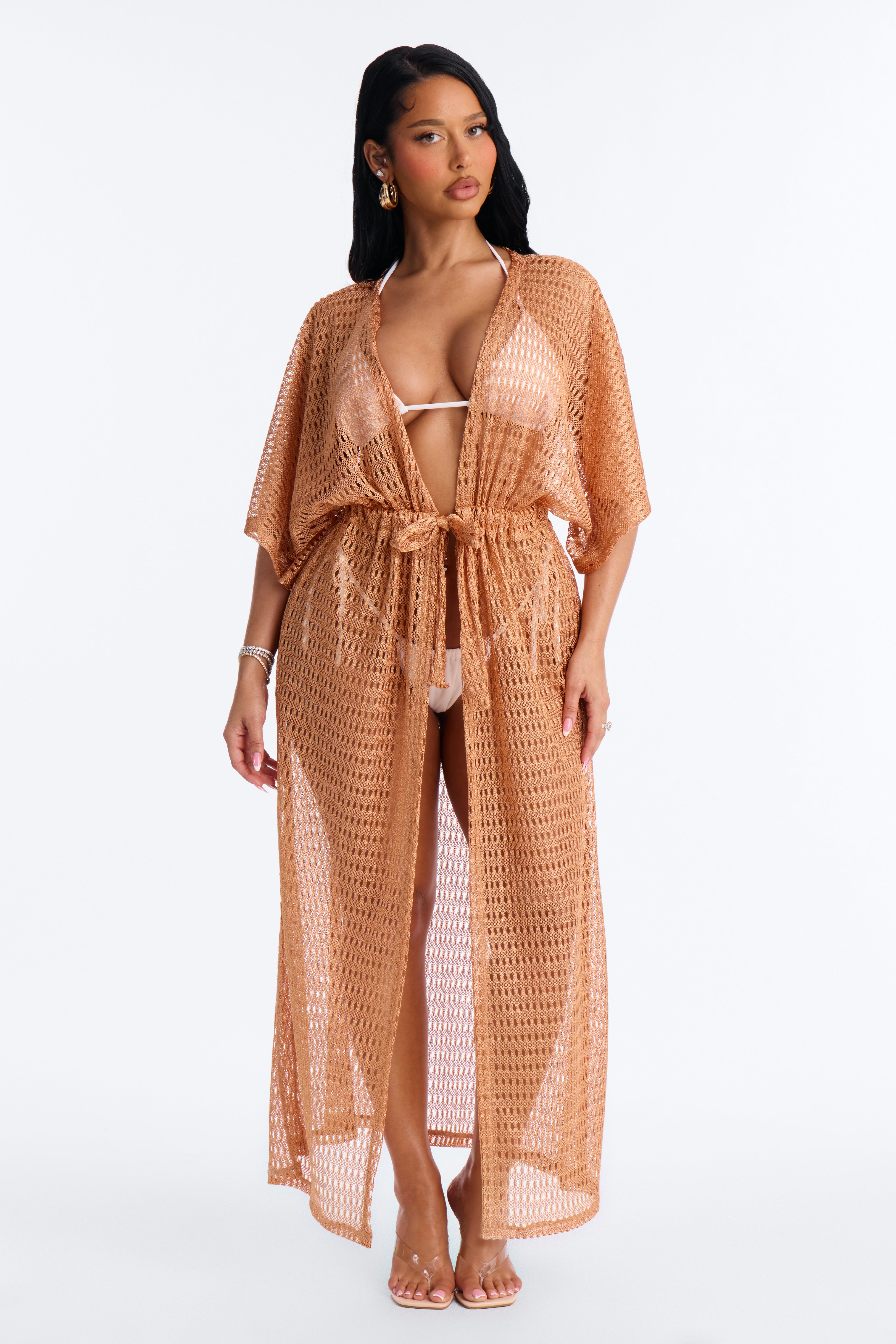 Sunny Shores Metallic Cover Up Maxi Kimono - Bronze