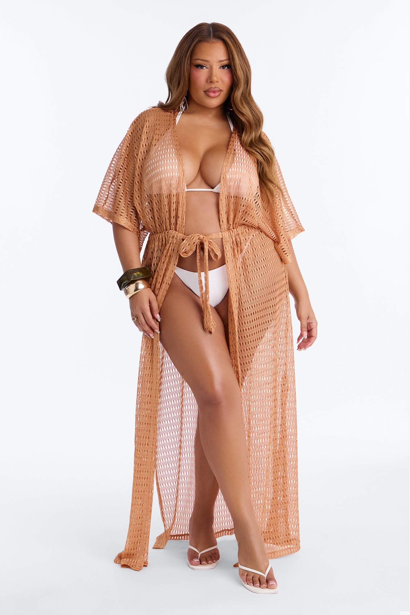 Sunny Shores Metallic Cover Up Maxi Kimono - Bronze