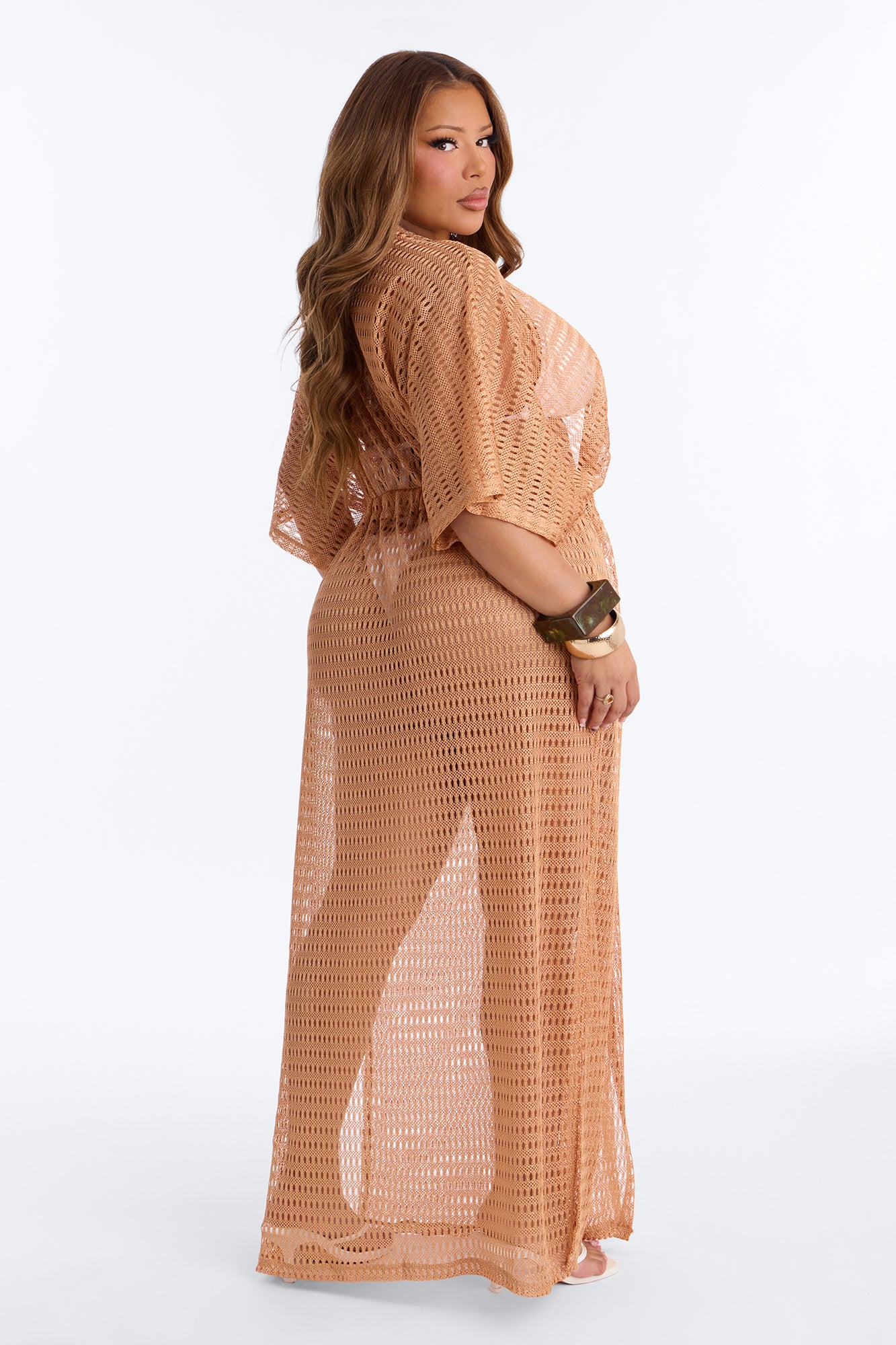 Sunny Shores Metallic Cover Up Maxi Kimono - Bronze