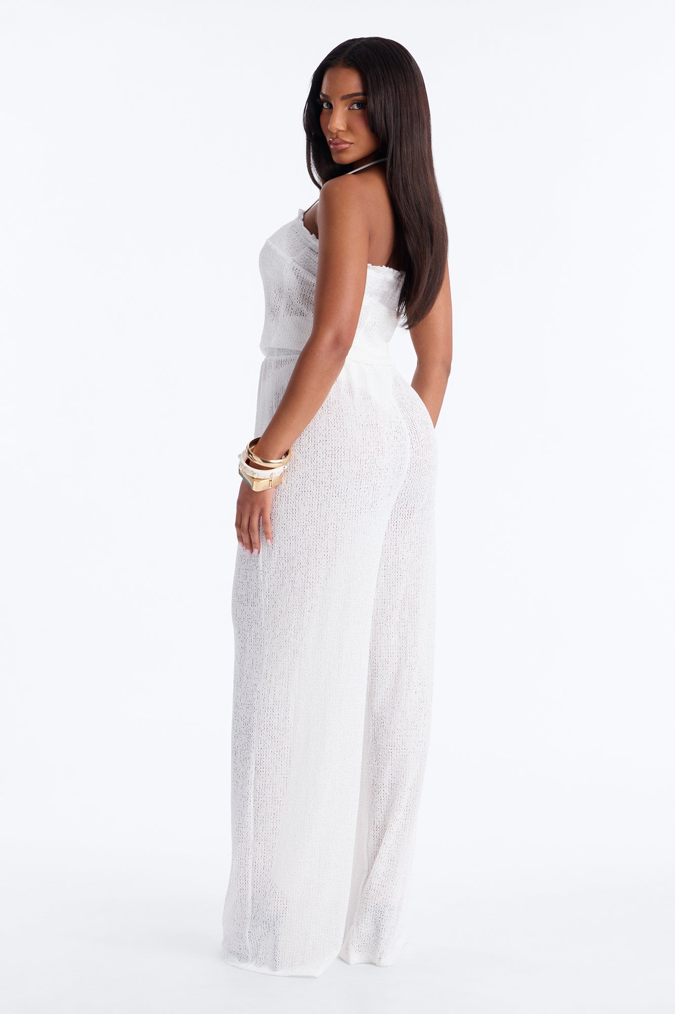 Ocean Breeze Knit Strapless Cover Up Jumpsuit - White