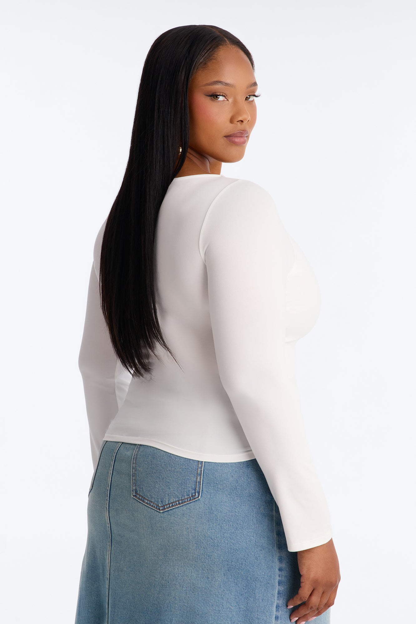 Mallory Long Sleeve Boat Neck Baby Tee - Off White
