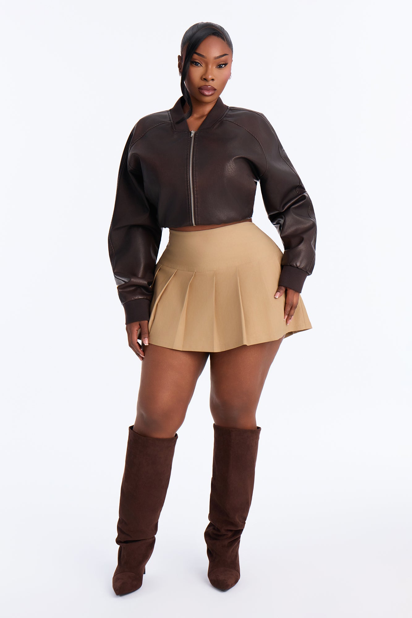 Good Days Pleated Slit Skort - Khaki