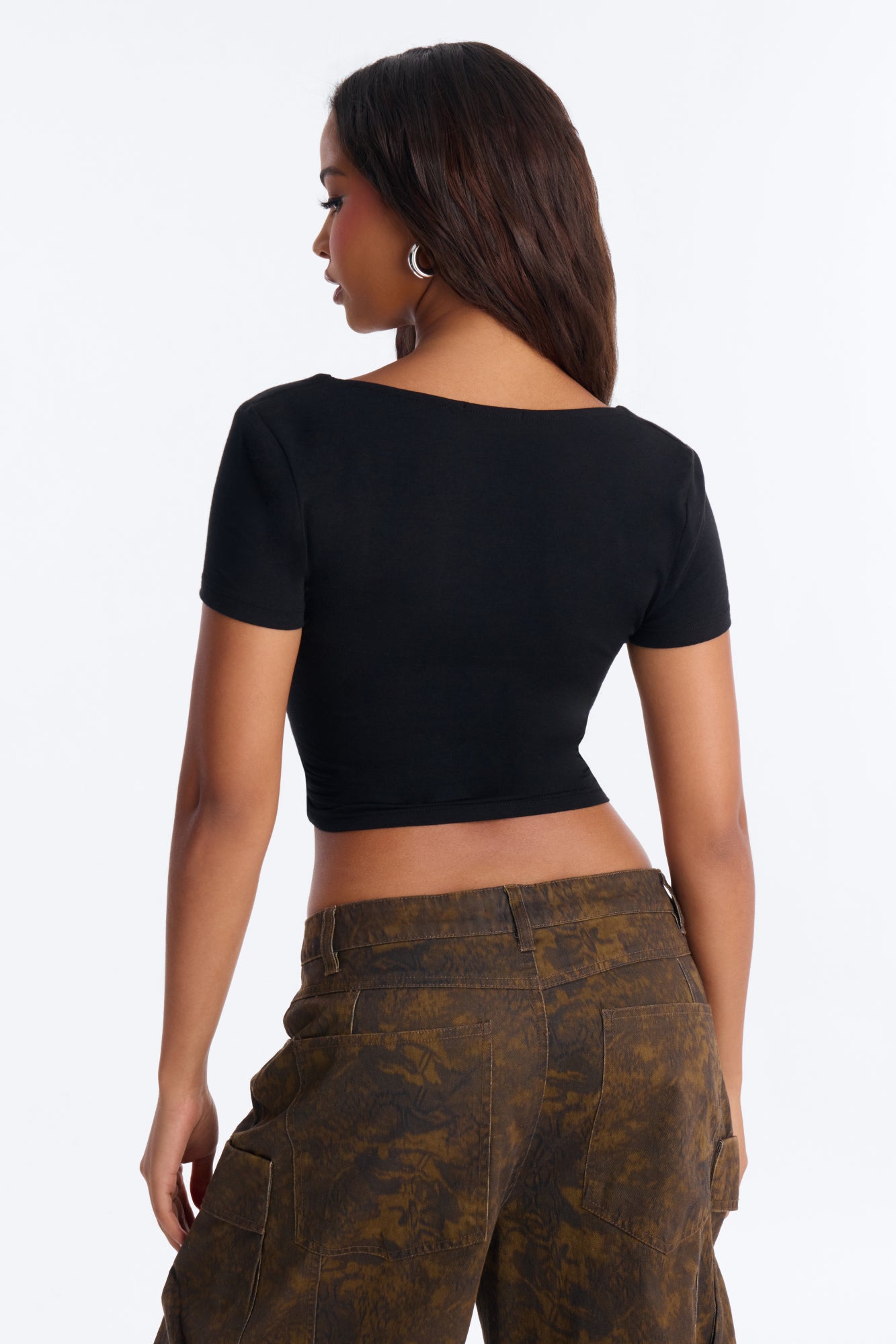 Sophia Double Layer V Neck Baby Tee - Black