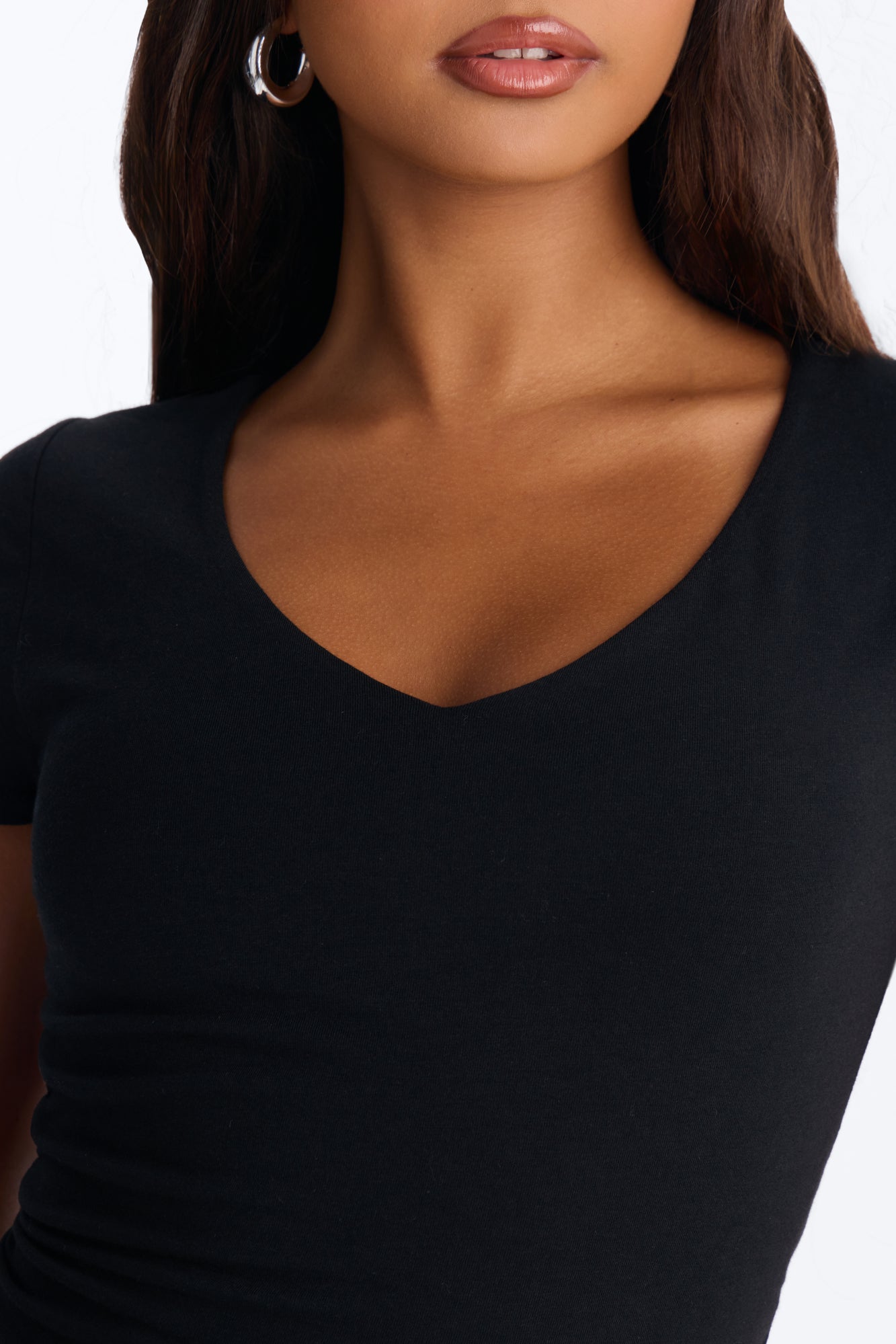 Sophia Double Layer V Neck Baby Tee - Black