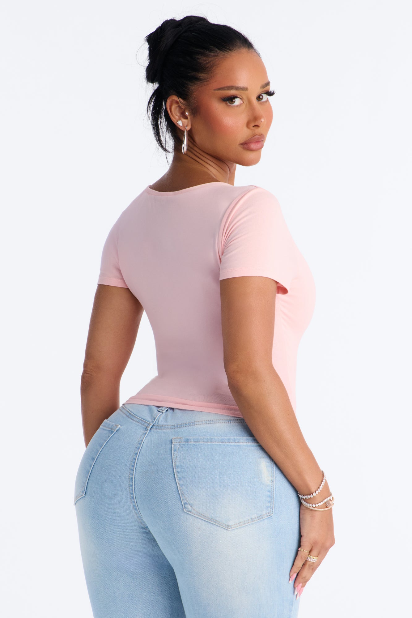 Sophia Double Layer V Neck Baby Tee - Light Pink