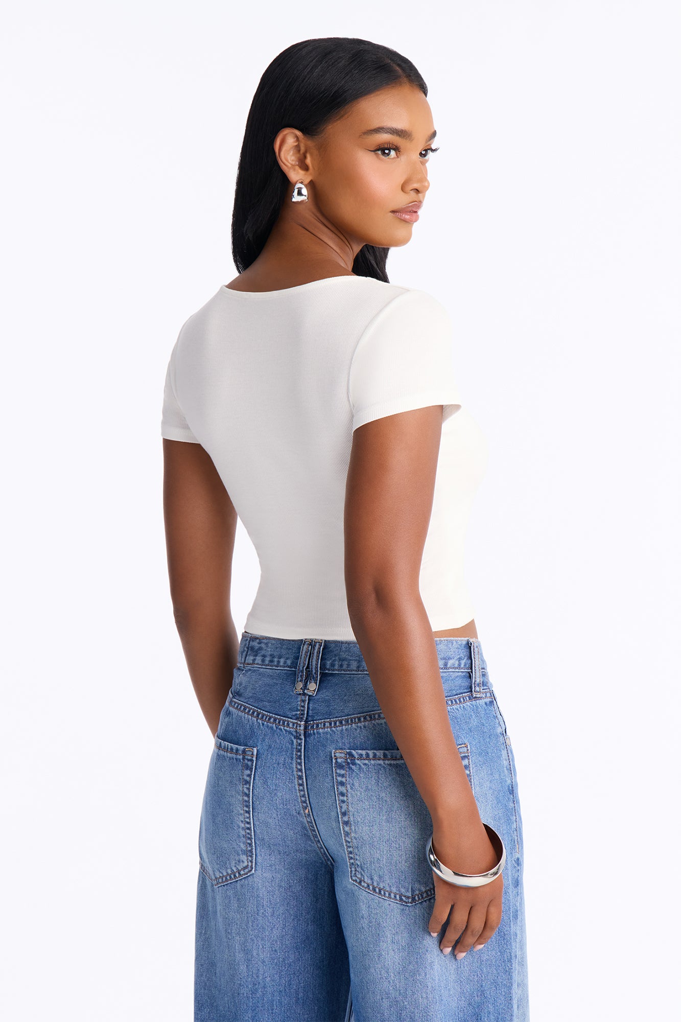 Chelsea Double Layered Scoop Neck Rib Baby Tee - Off White