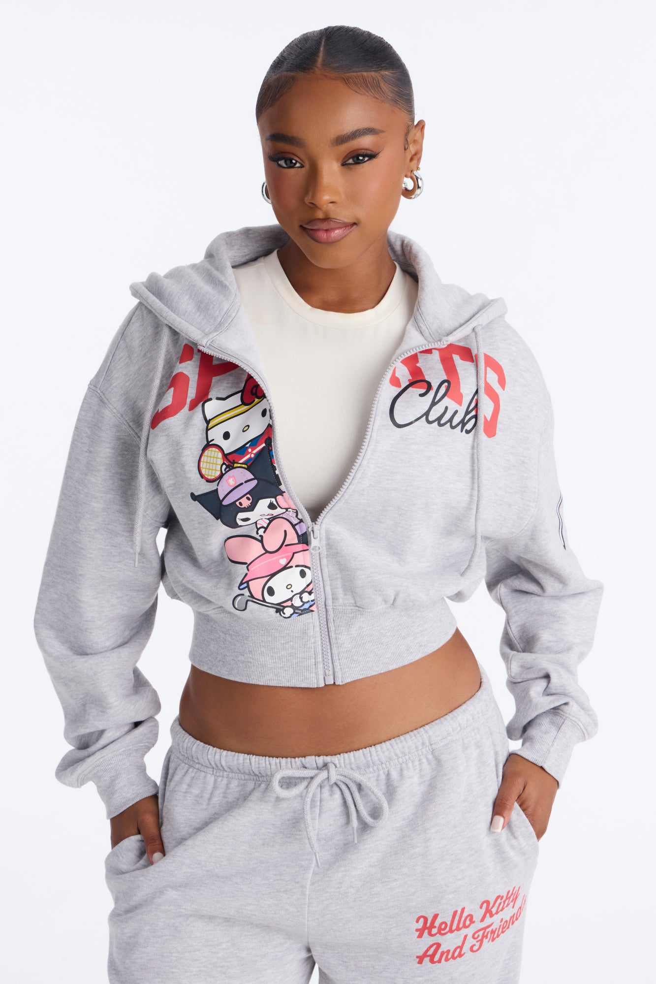 Hello Kitty Sports Zip Up Sweatshirt - Heather Grey