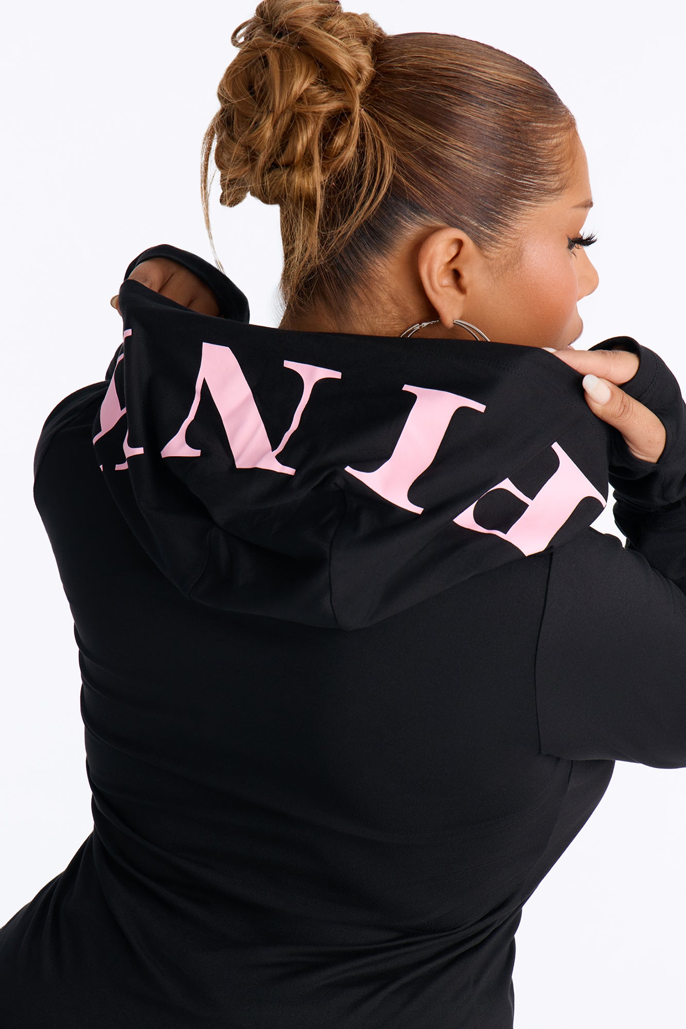 PINK London Ruched Zip-Up Sweatshirt - Black