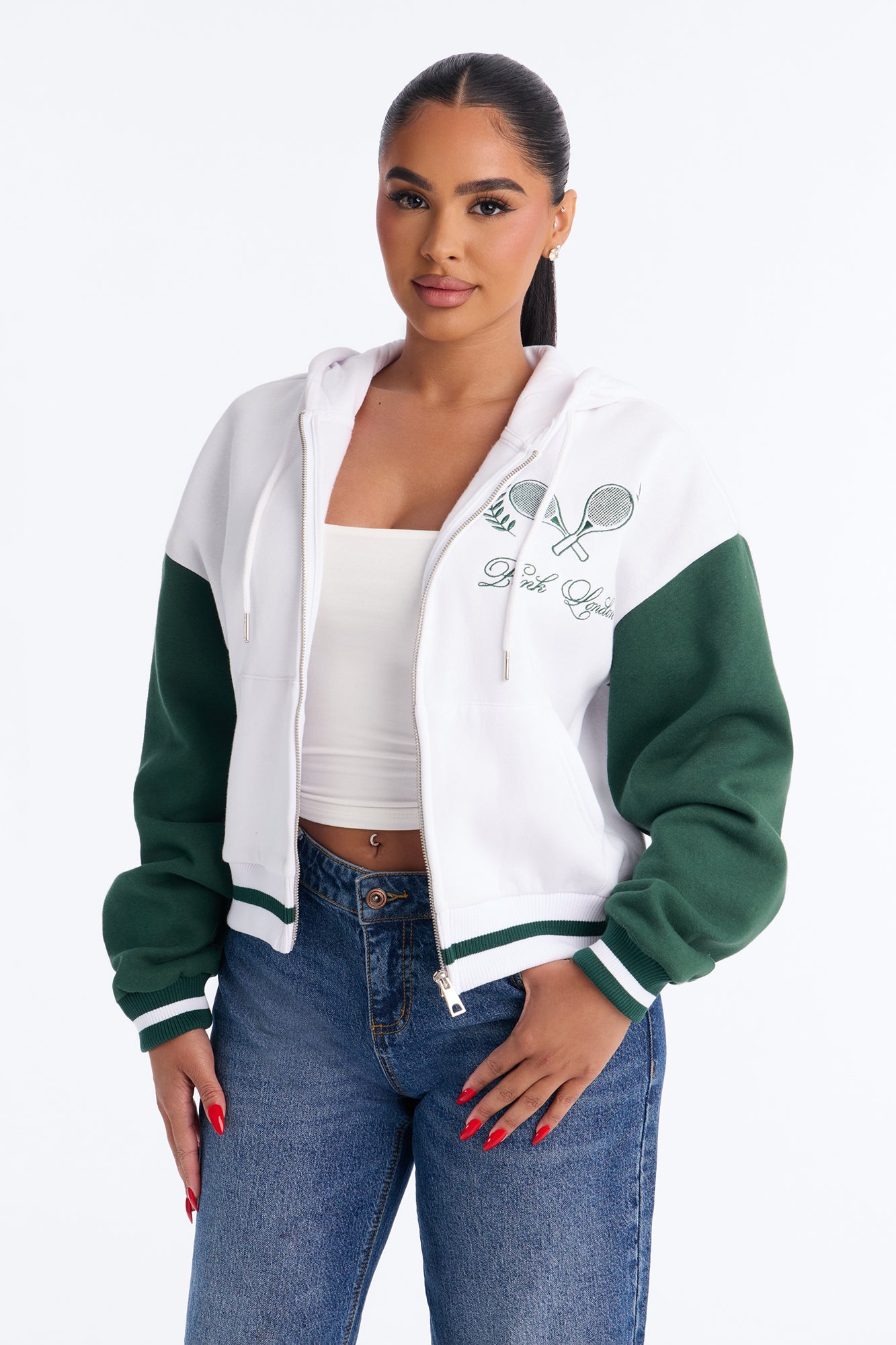 PINK London Sporty Zip-Up Sweatshirt - White/combo