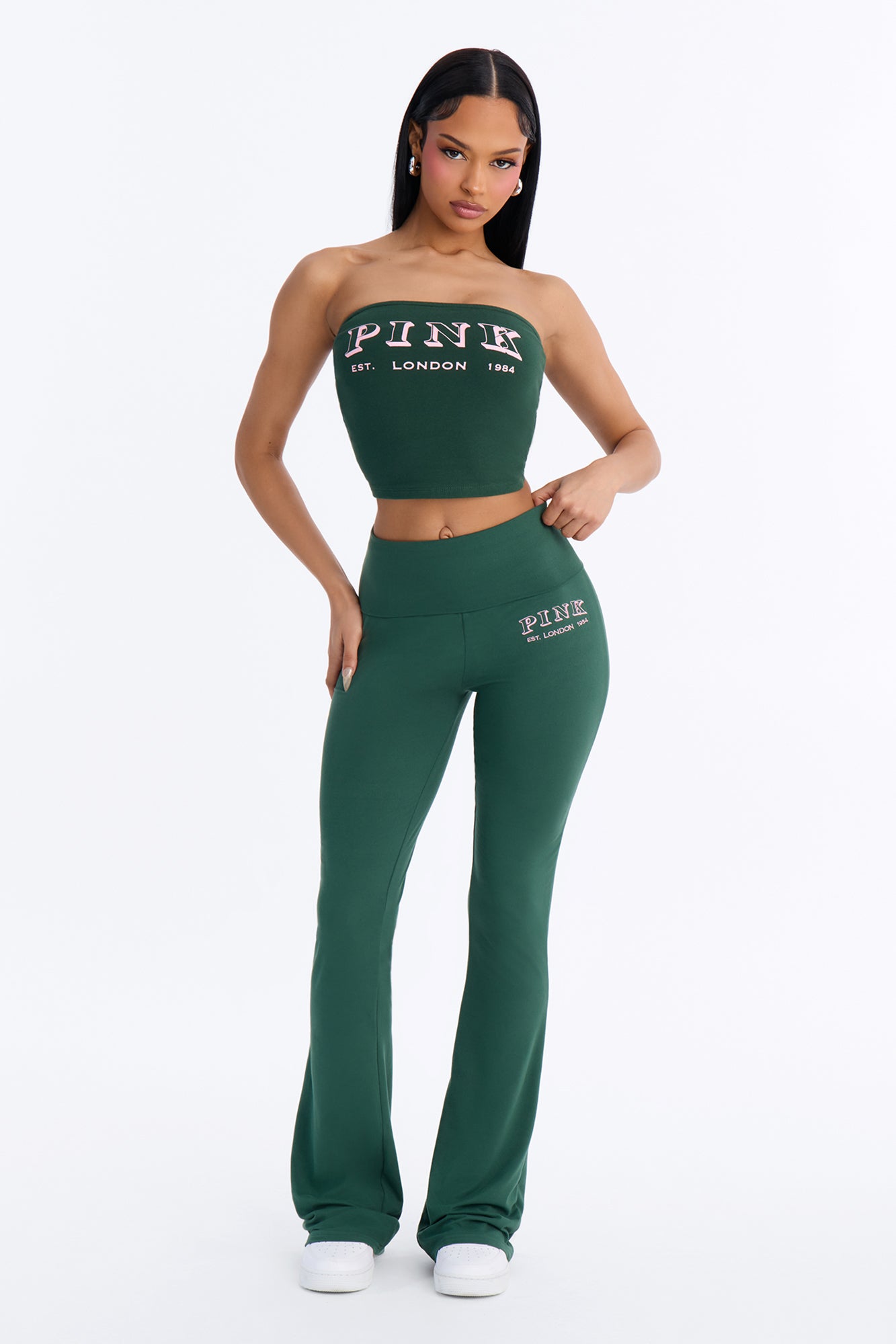 PINK London Sporty Foldover Flare Pant - Hunter