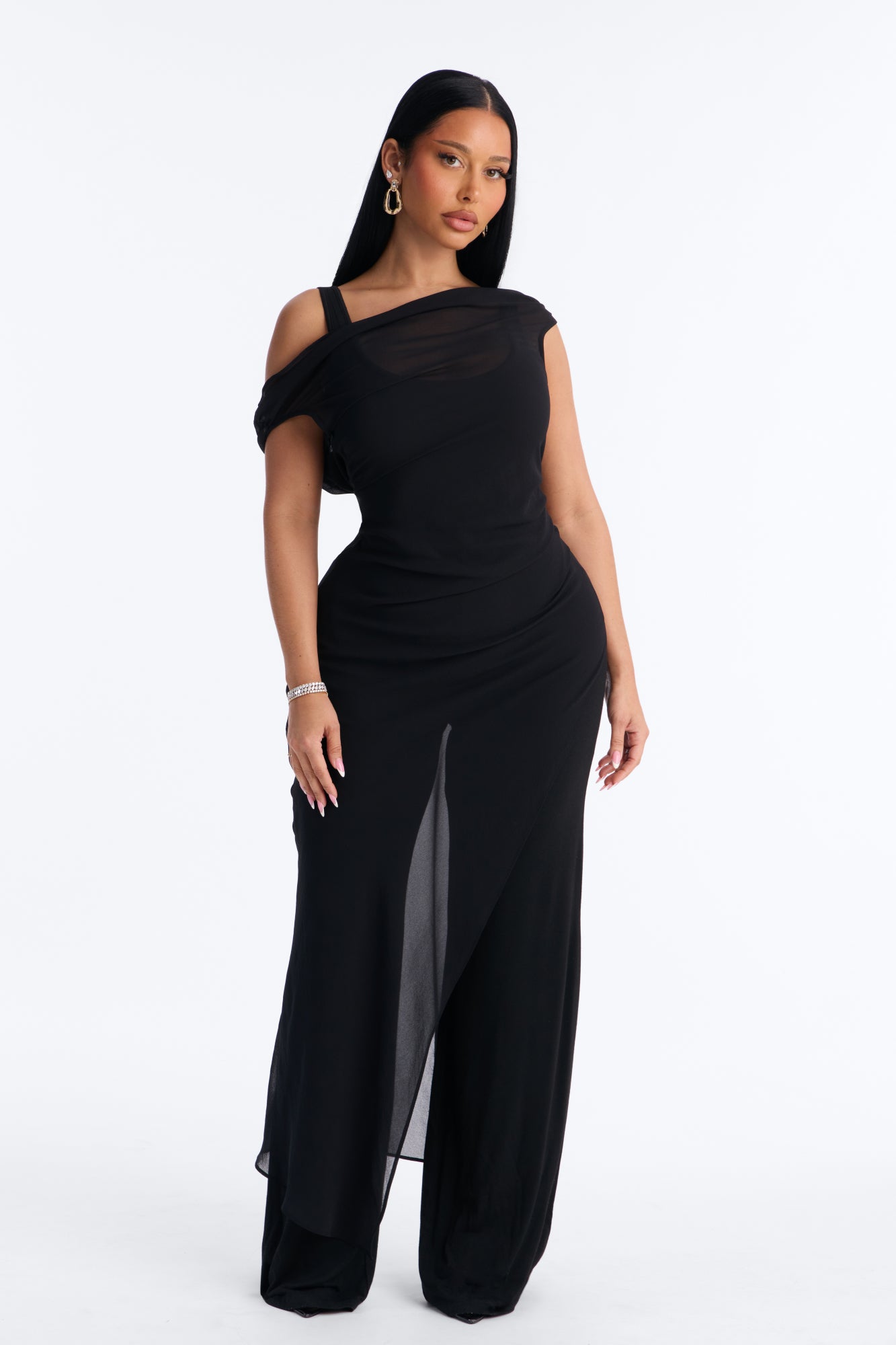 Brena 2 Piece Sheer Draped Jumpsuit - Black