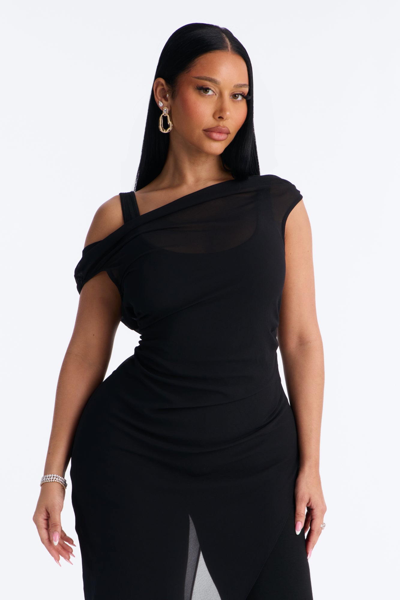 Brena 2 Piece Sheer Draped Jumpsuit - Black