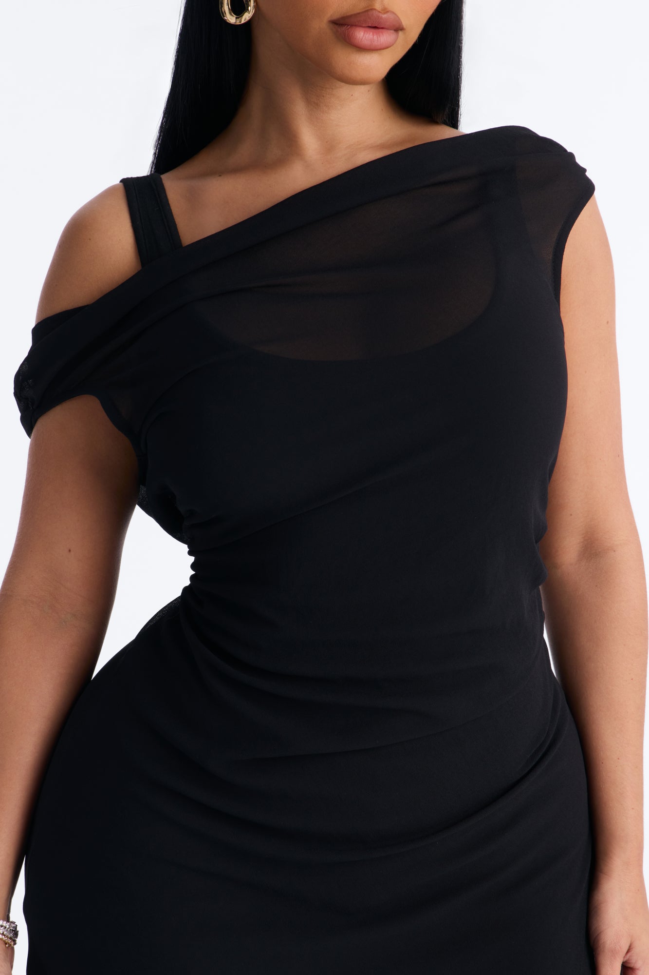 Brena 2 Piece Sheer Draped Jumpsuit - Black