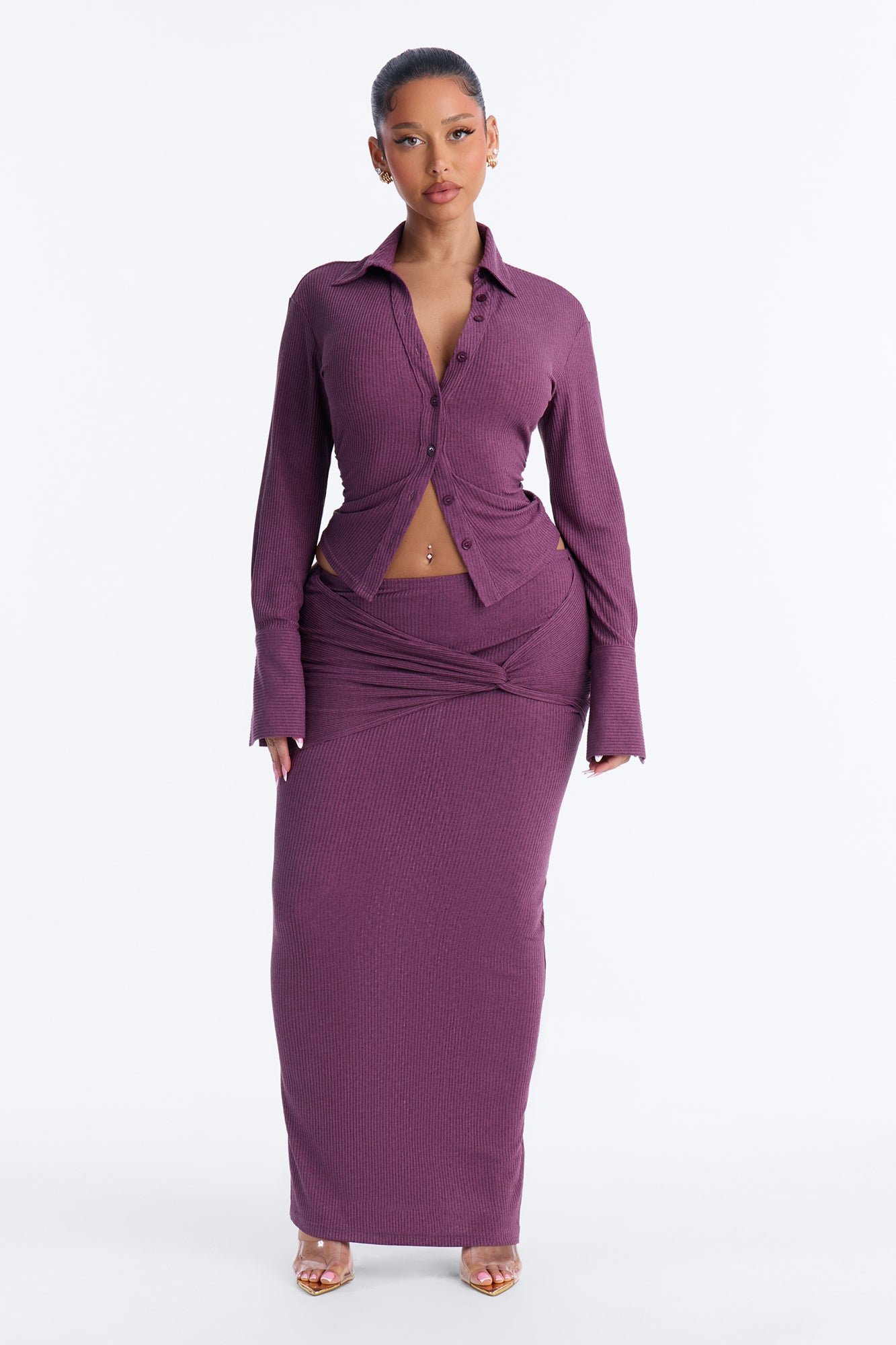 Maya Textured knit Maxi Skirt Set - Purple