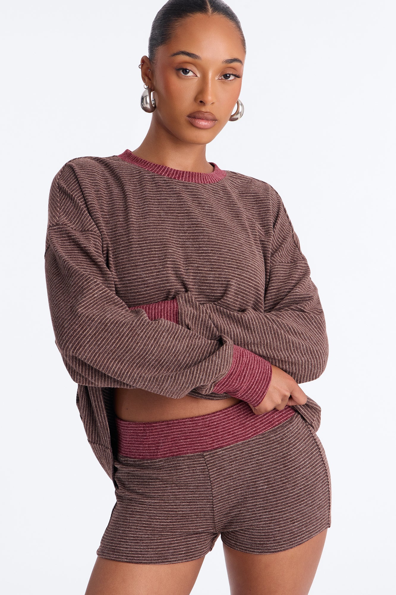Avery Striped Short Set - Brown/combo