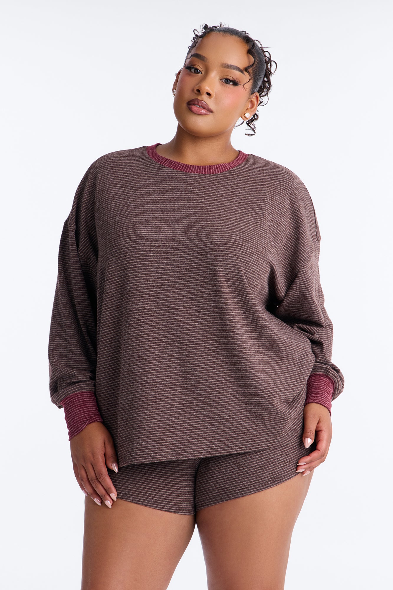 Avery Striped Short Set - Brown/combo