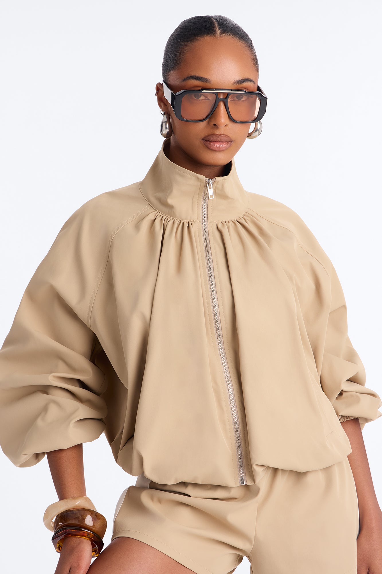 Run With It Track Short Set - Beige
