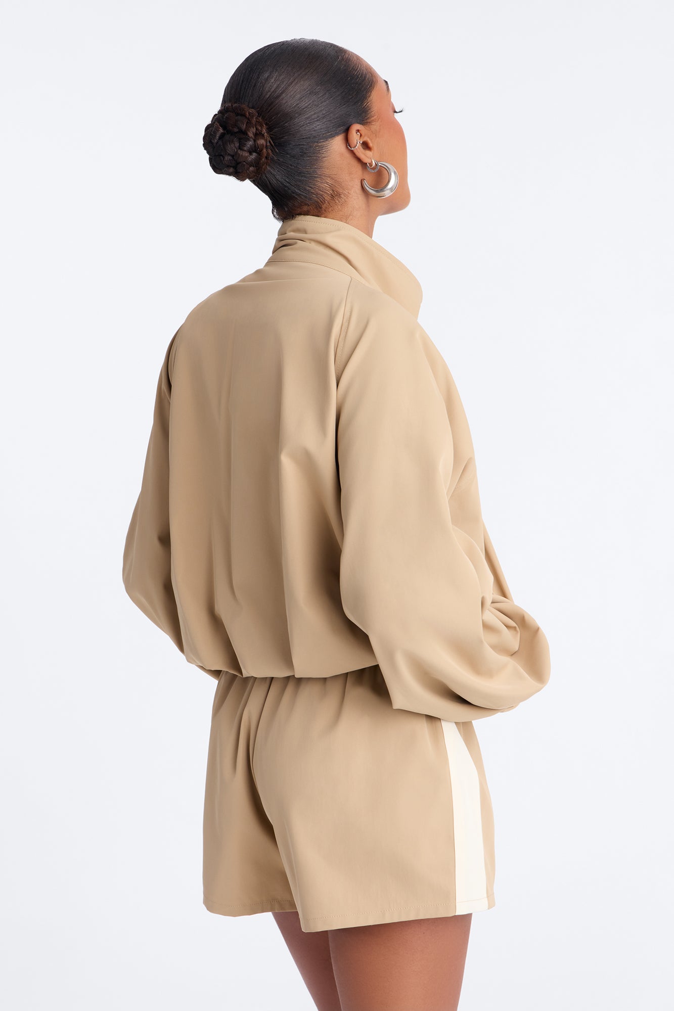 Run With It Track Short Set - Beige