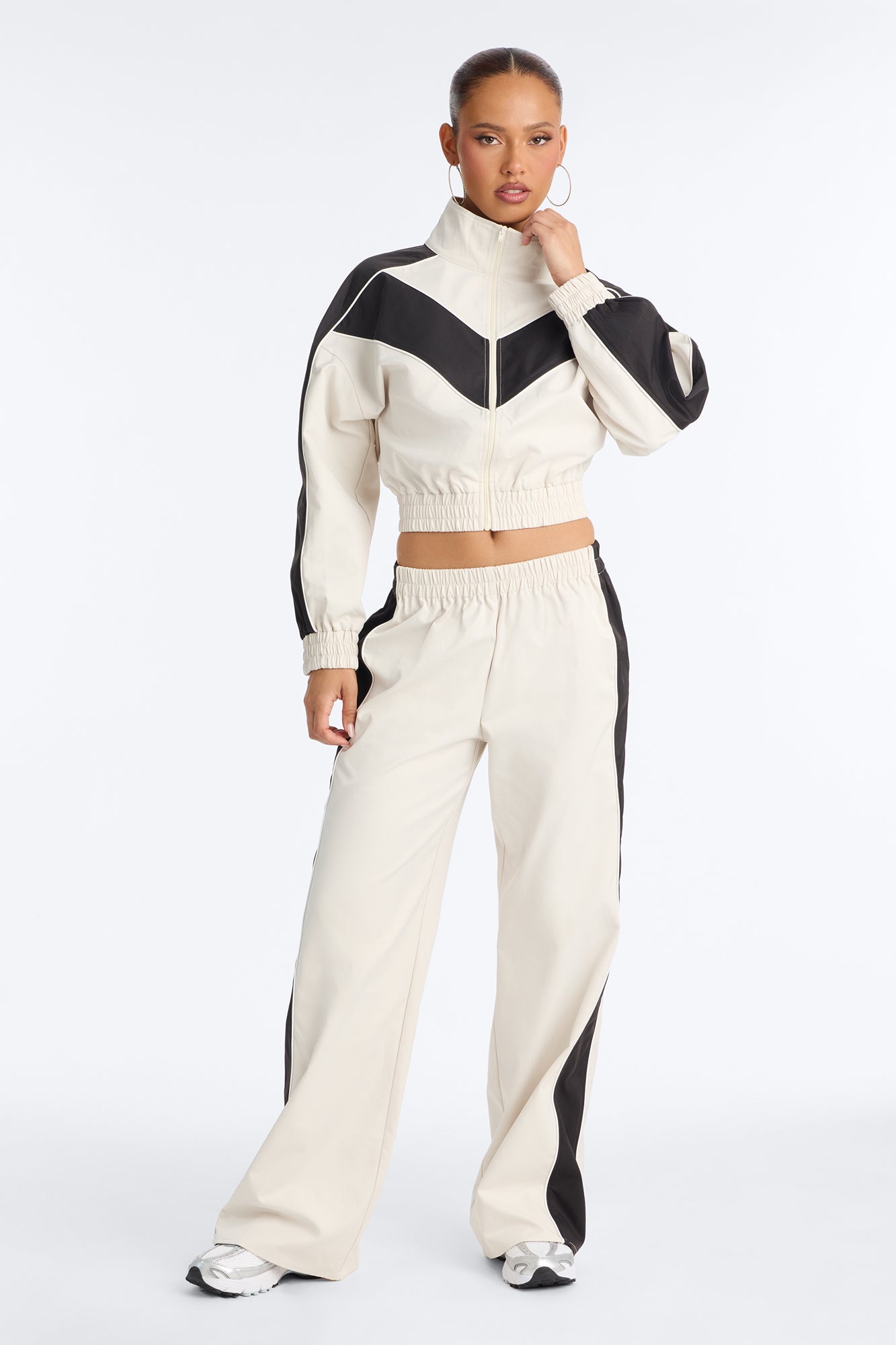 Hailee Contrast Track Pant Set - Off White/combo