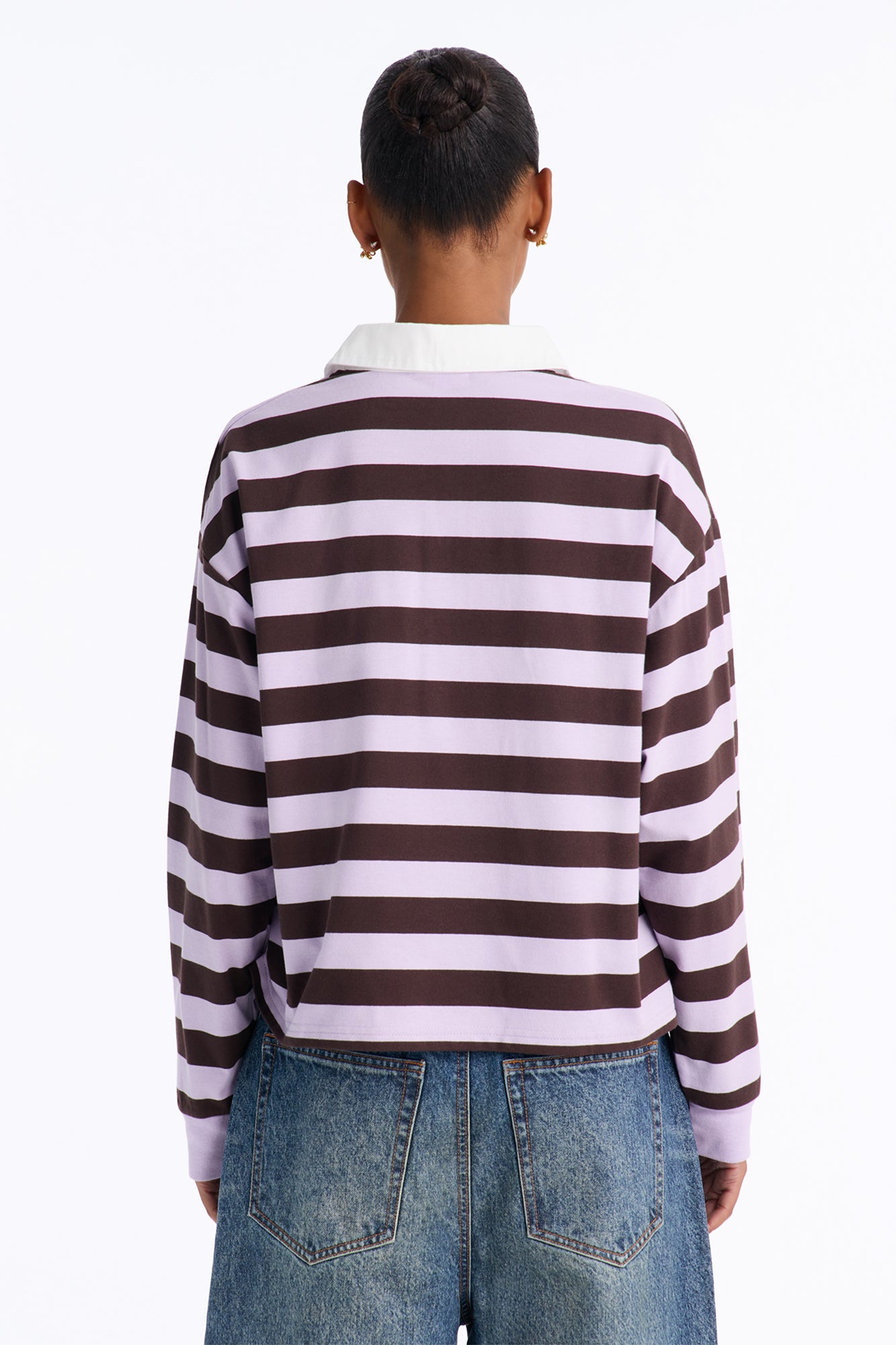 Tara Striped Long Sleeve Polo - Lavender/combo