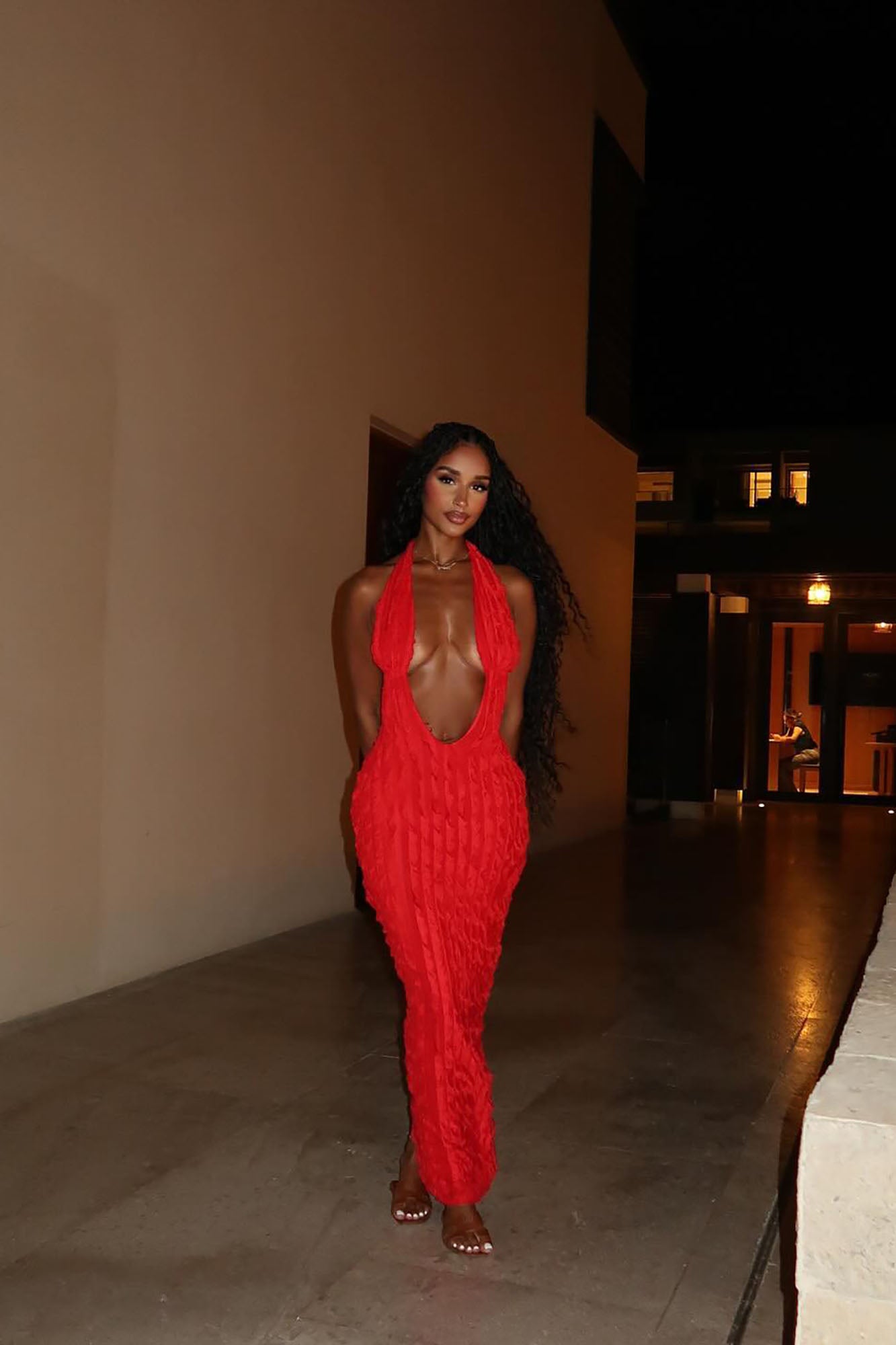 Ivy Textured Maxi Dress - Red