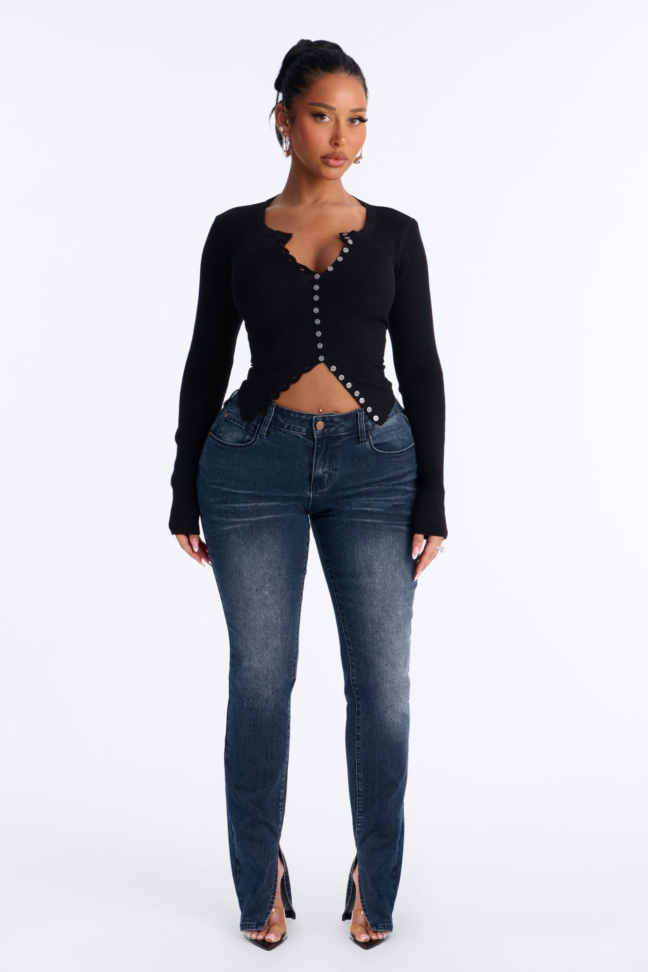 Fall Kiss Fitted Cardigan Sweater - Black
