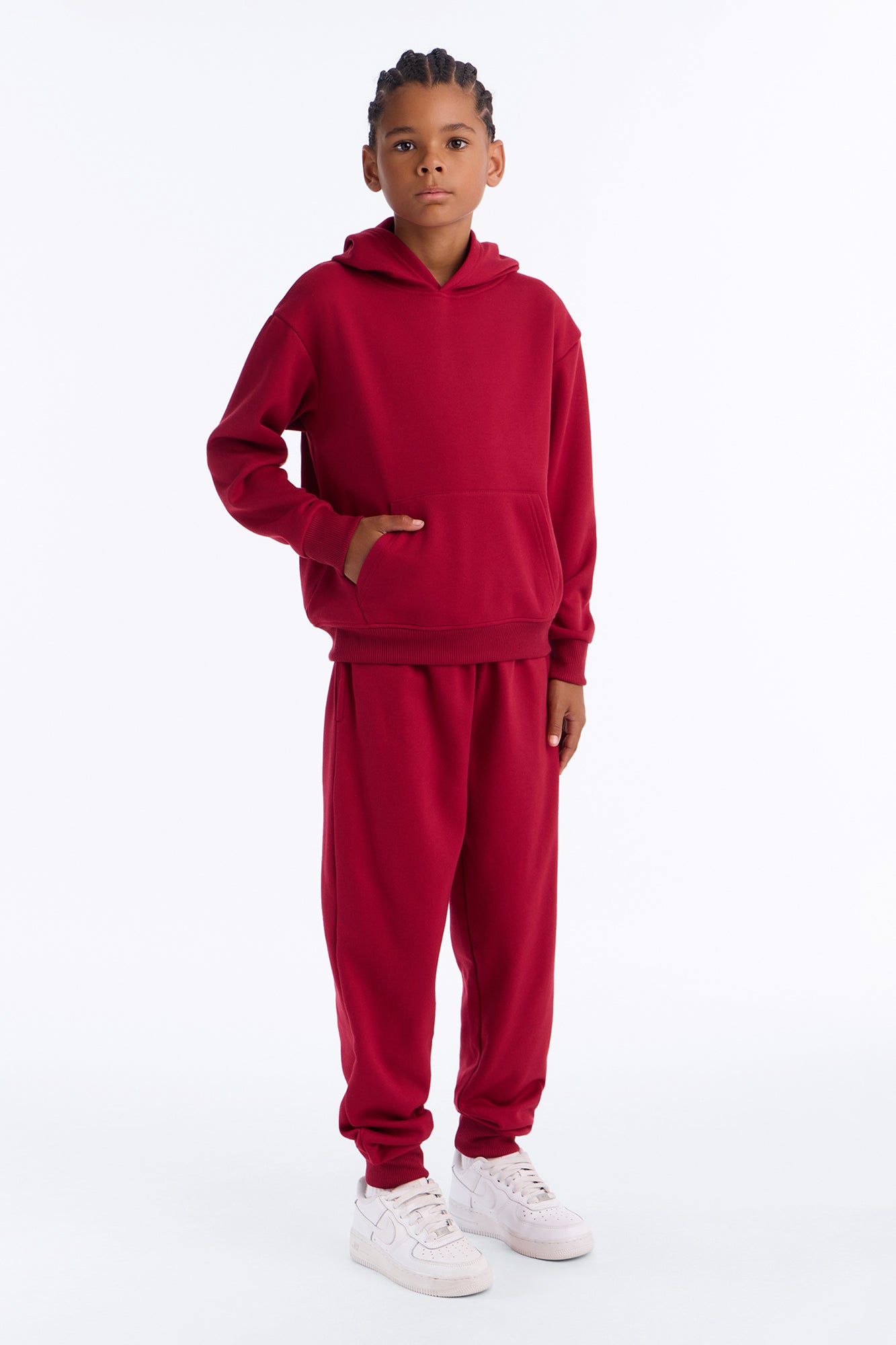 Mini Figure It Out Fleece Jogger Pant Set - Burgundy