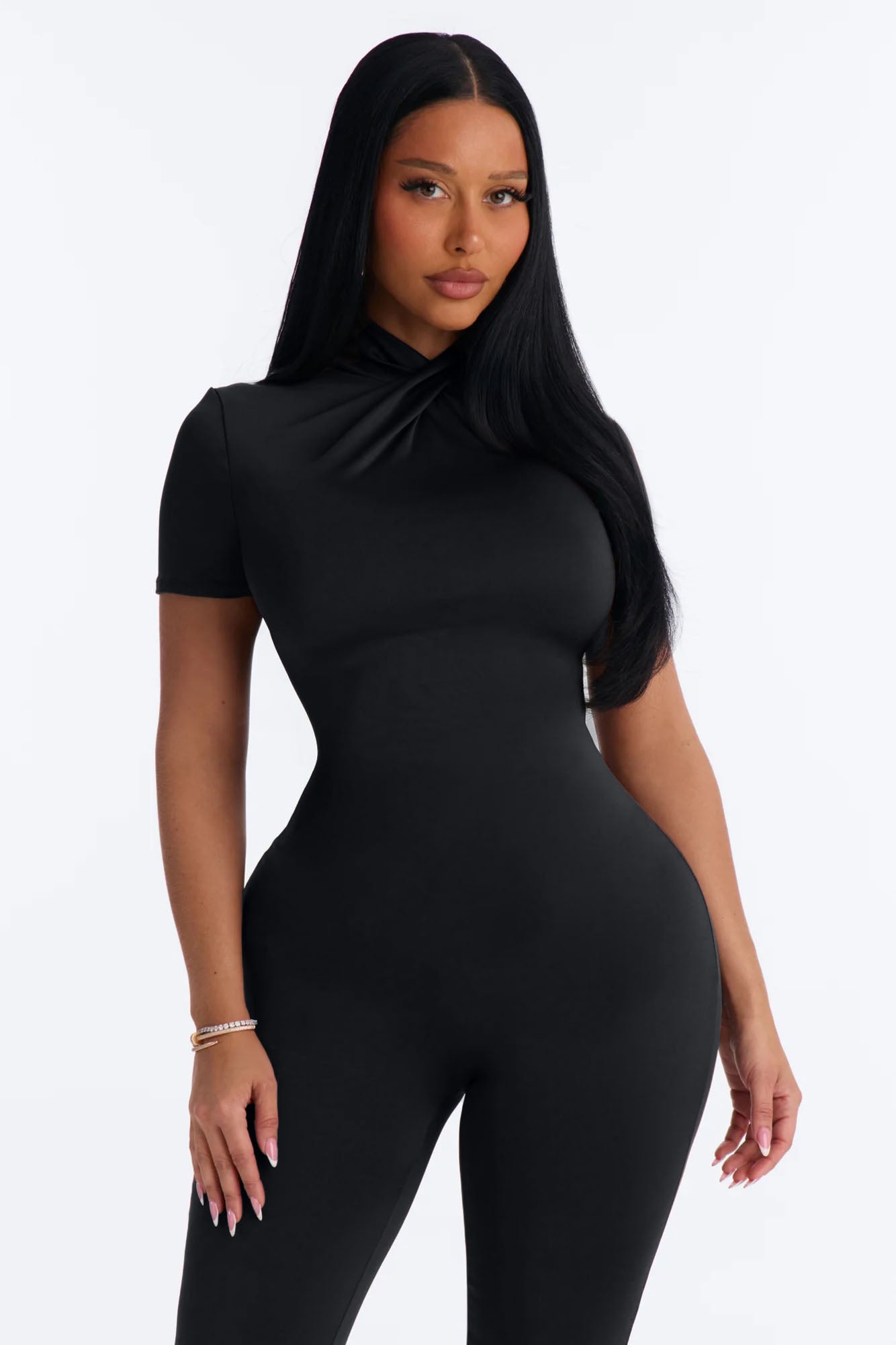 Nina Mock Neck Skinny Jumpsuit - Black