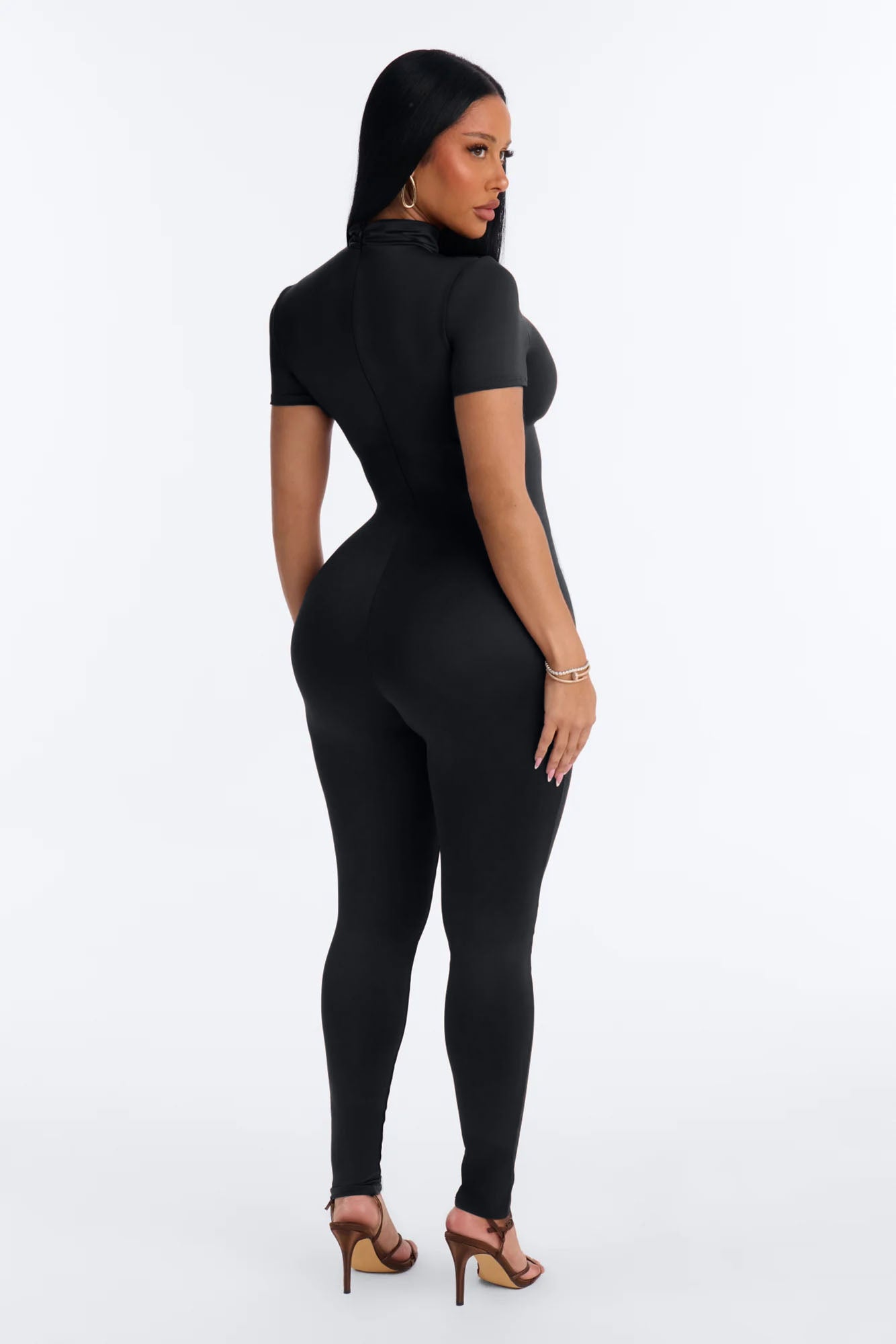 Nina Mock Neck Skinny Jumpsuit - Black