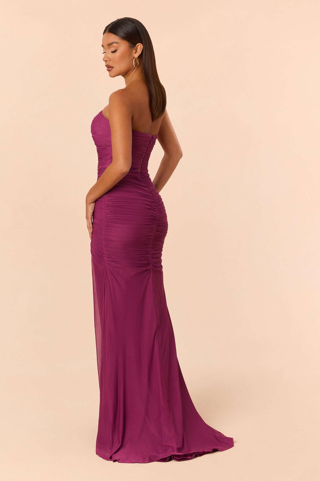 Josie Draped Mesh Gown - Plum