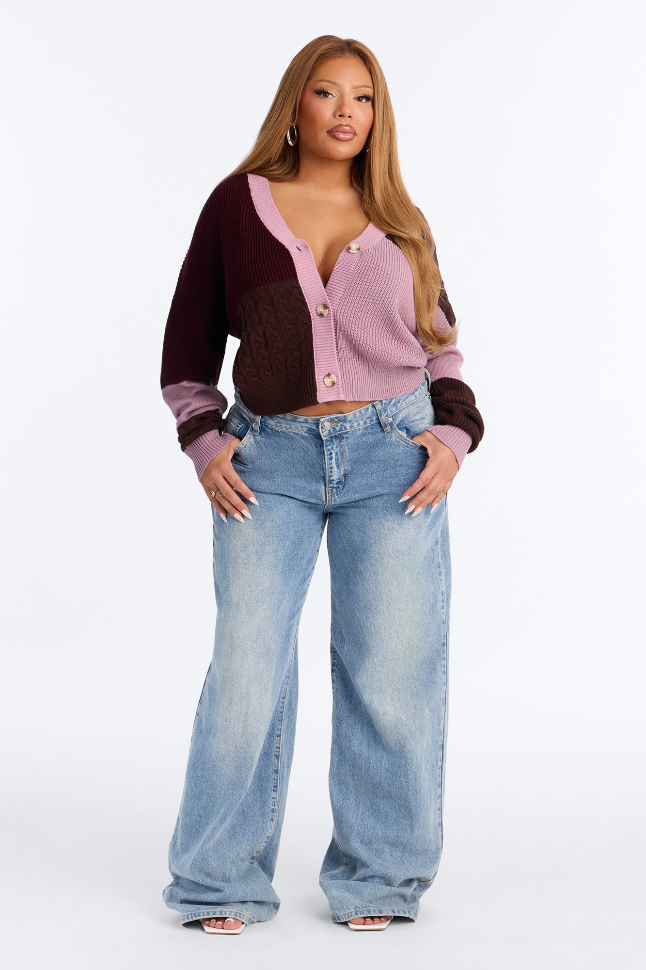 Good Form Cropped Color Block Sweater - Raspberry/Combo