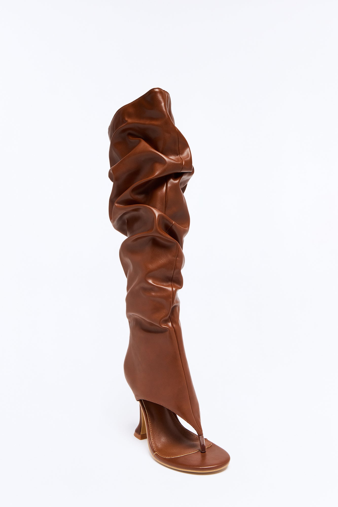 Abelinne Ruched Knee High Thong Boots - Brown