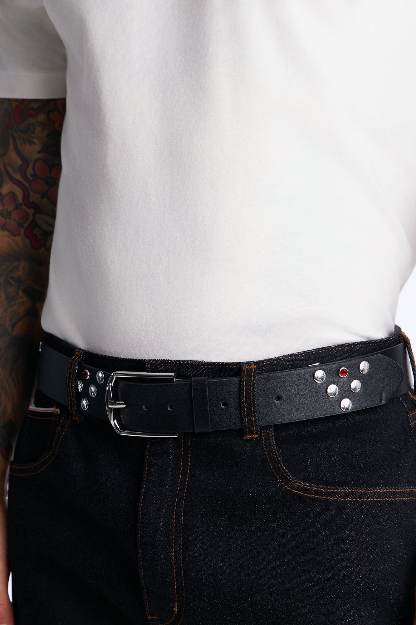 Rockstar Faux Leather Studded Belt - Silver/Black