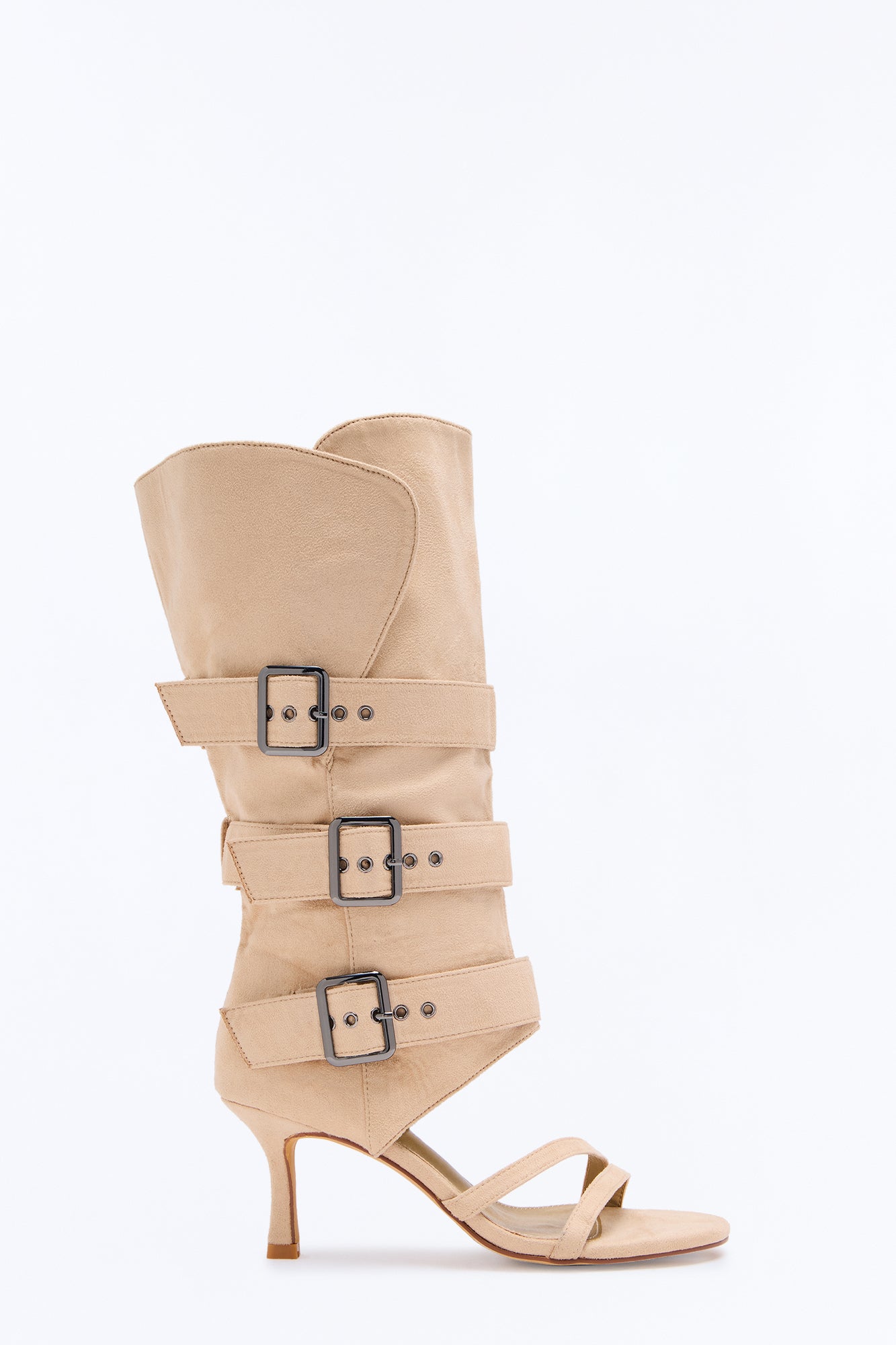 Absence Buckle Suede Boots - Nude