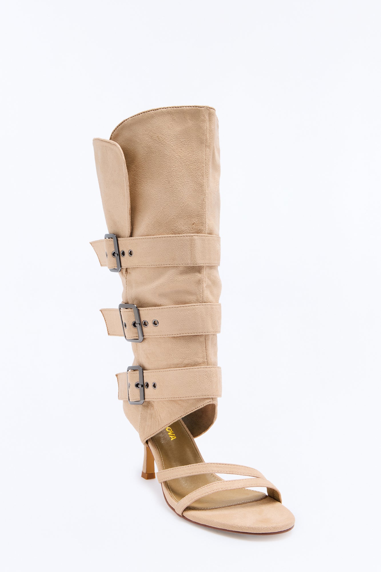 Absence Buckle Suede Boots - Nude