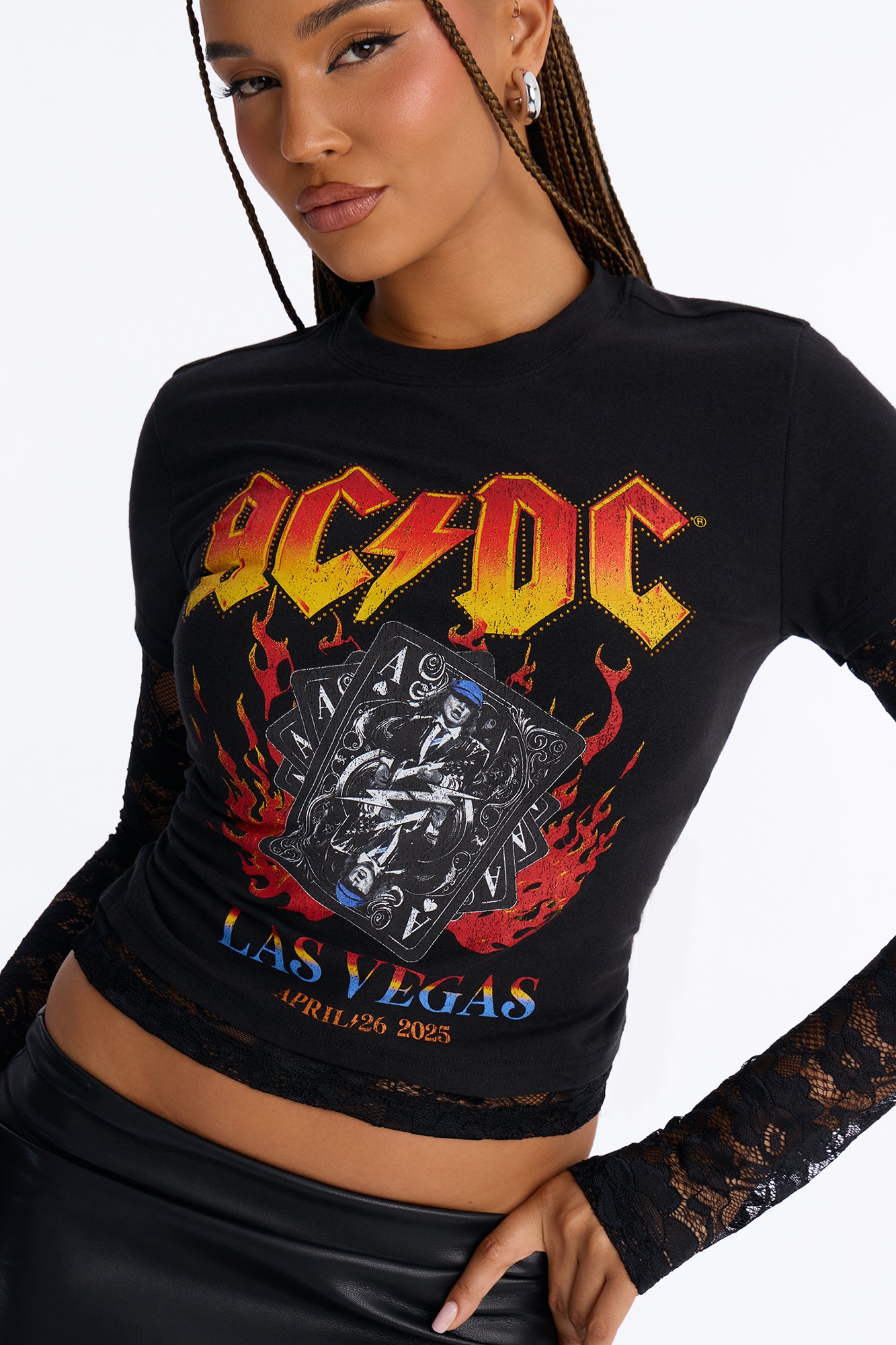 ACDC Live In Vegas Lace 2Fer Baby Tee - Black
