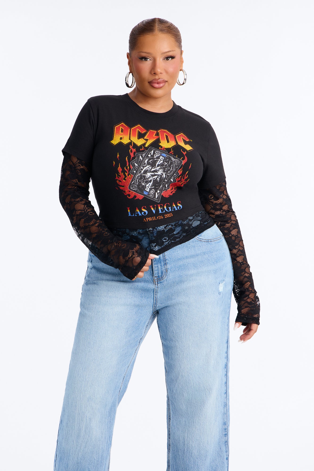 ACDC Live In Vegas Lace 2Fer Baby Tee - Black