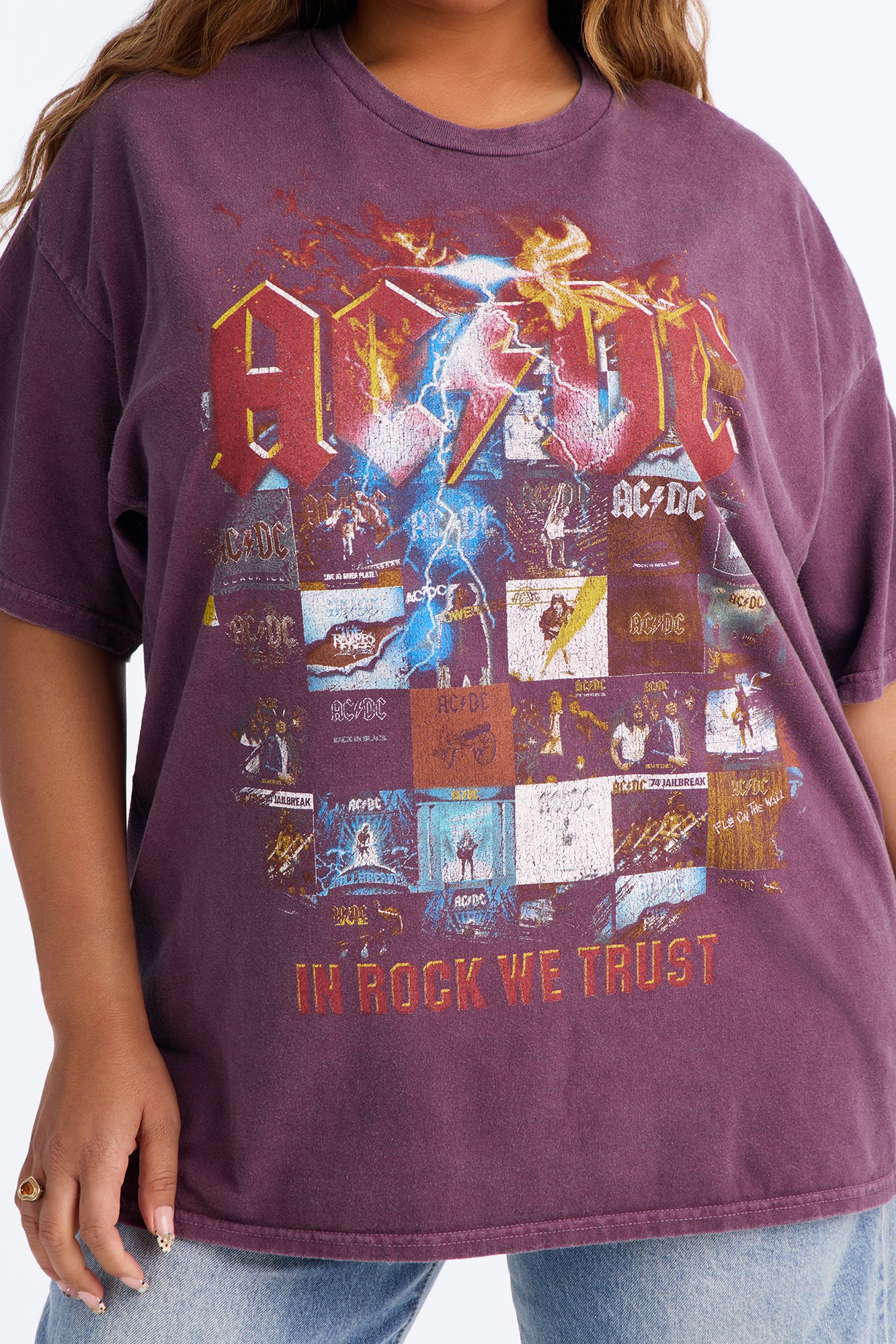 ACDC In Rock We Trust Oversized Tee - Burgundy