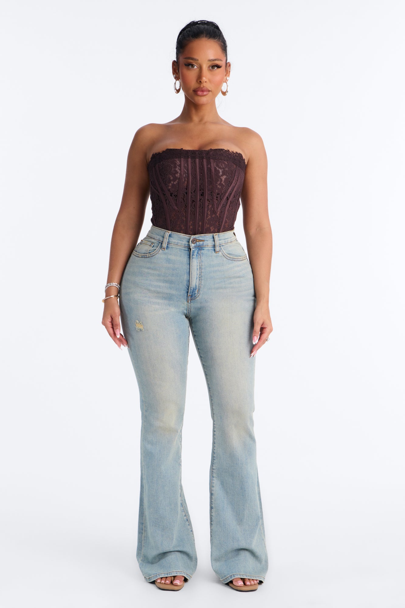 From The Top Premium High Rise Flare Jeans - Vintage Wash