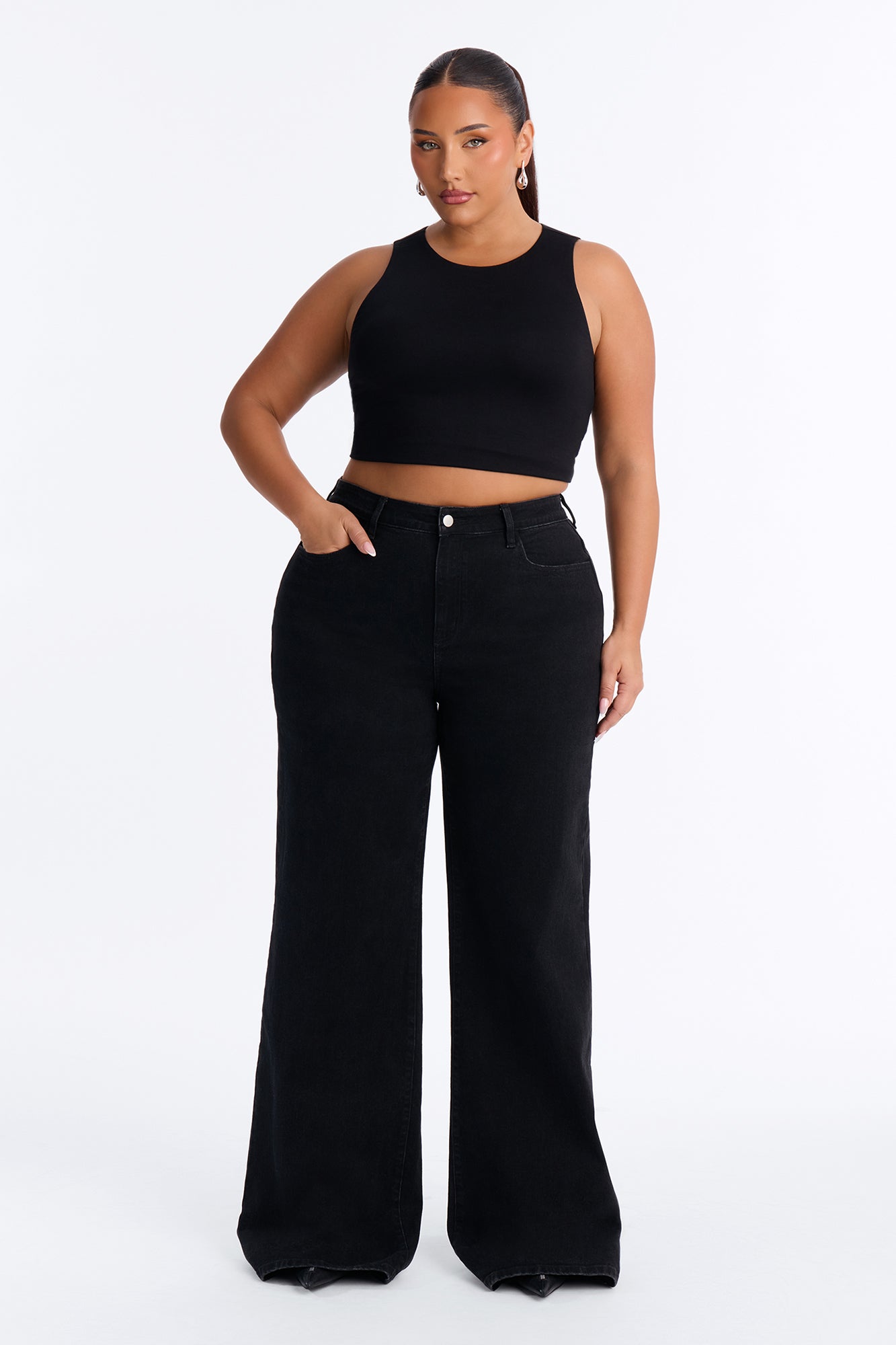 Tall Chasing Thrills Stretch Wide Leg Jeans - Black Wash