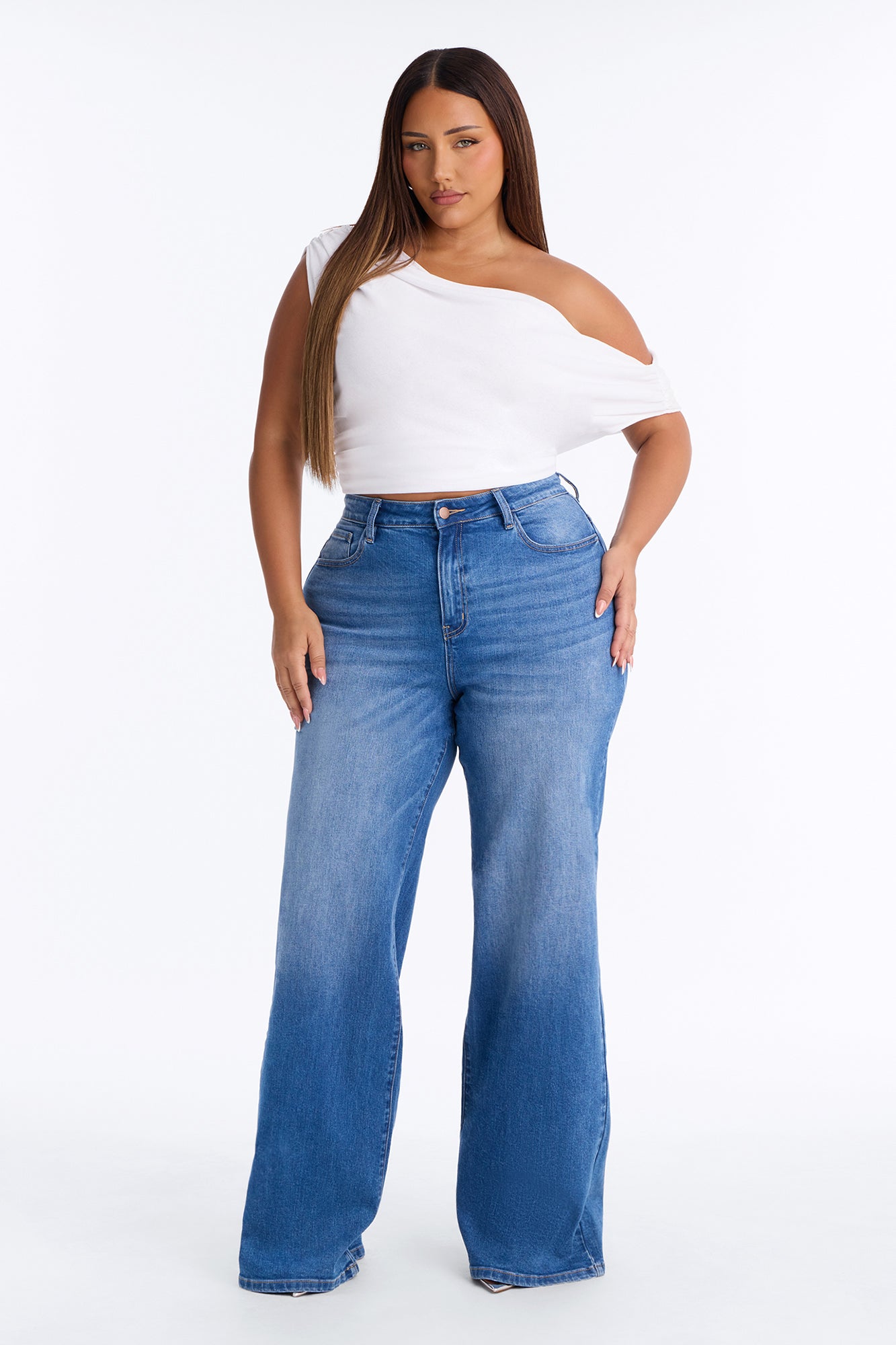 Tall Chasing Thrills Stretch Wide Leg Jeans - Medium Wash
