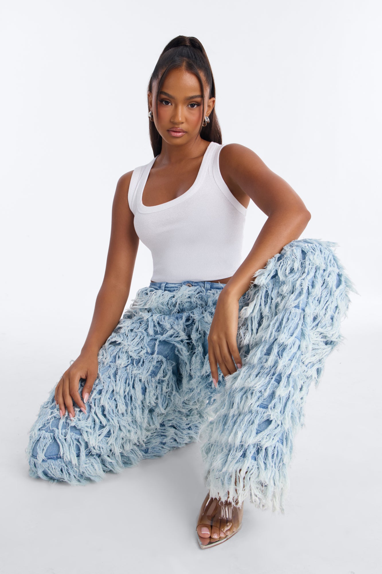 Cloud 9 Premium Fringe Wide Leg Jeans - Light Wash