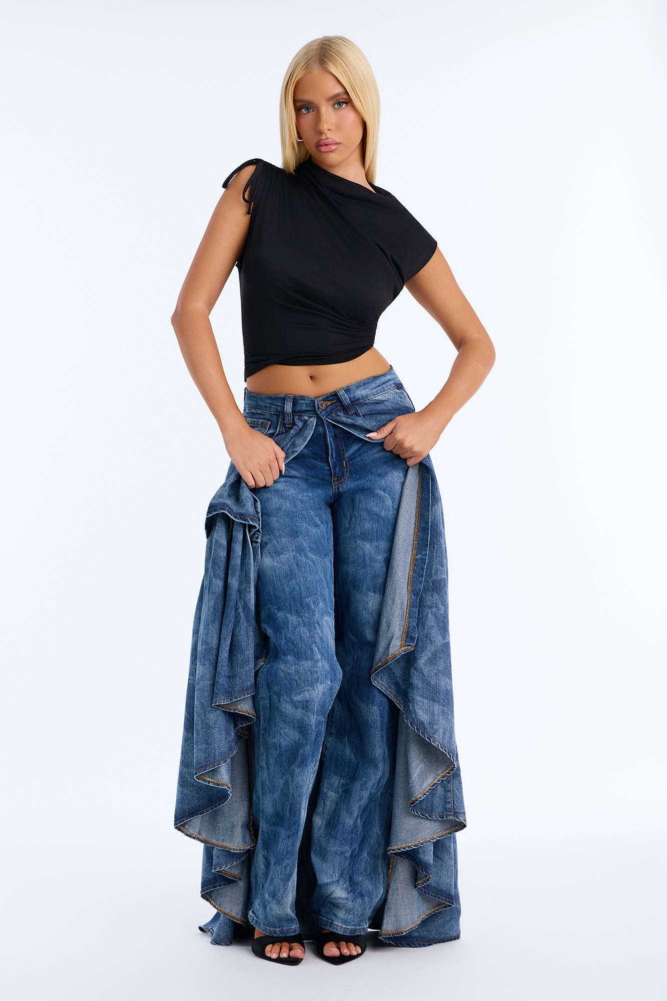 Party With Me Skirt Overlay Straight Leg Jeans - Light Wash