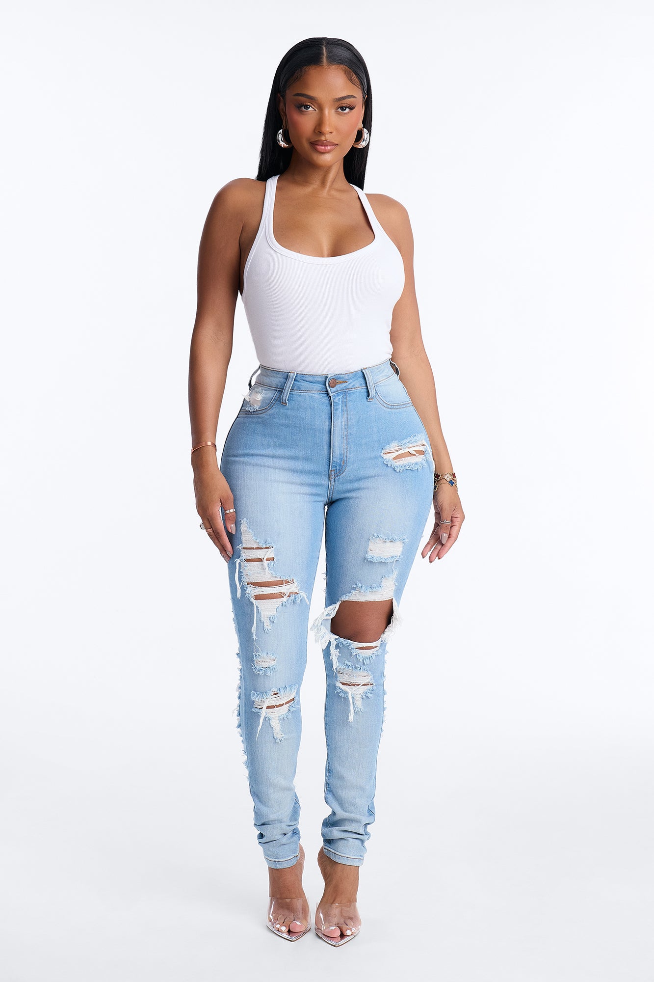 Always Playin' Games Destroyed Skinny Jeans - Light Wash